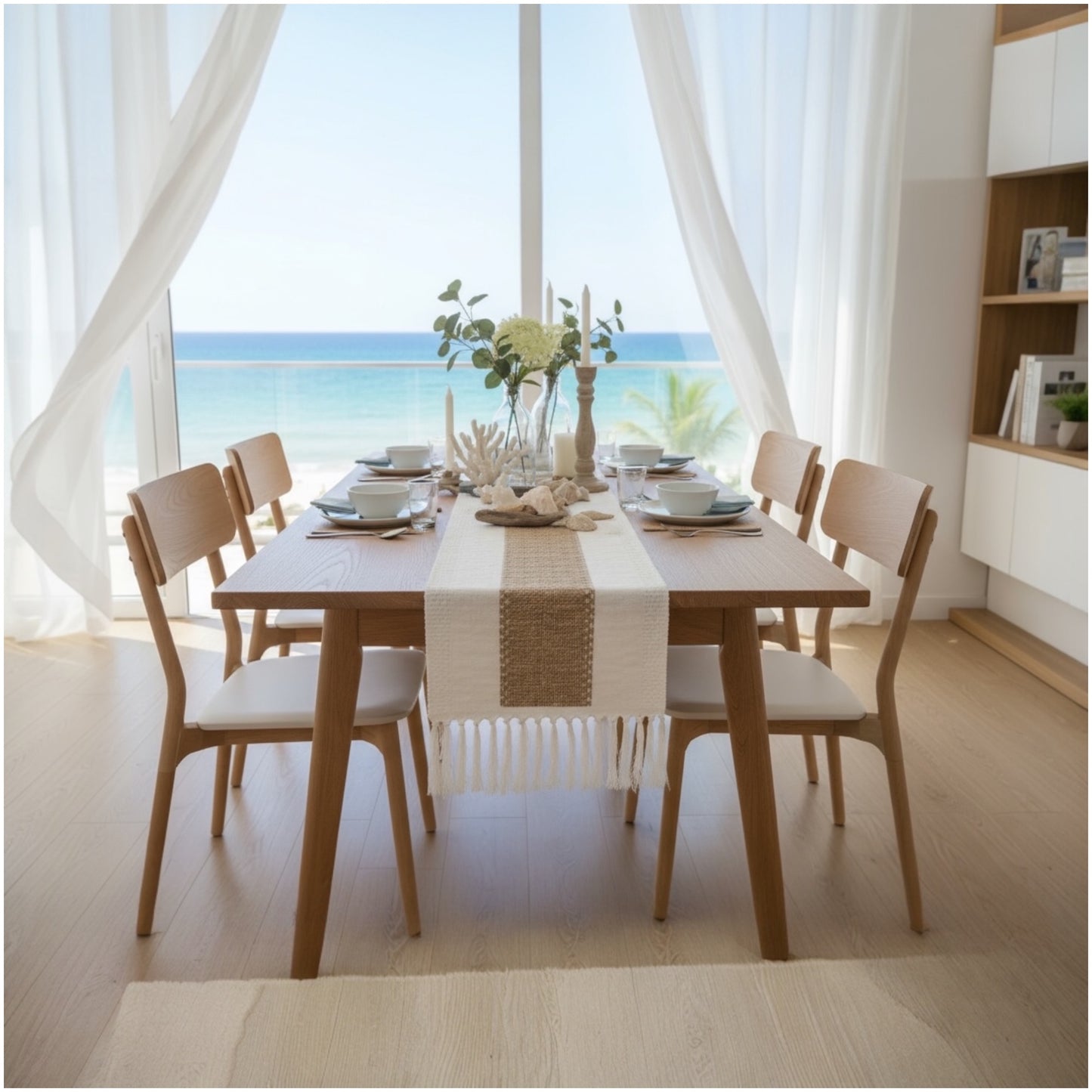 Handcrafted Boho Macramé Table Runner – Natural Cotton, Cream & Brown