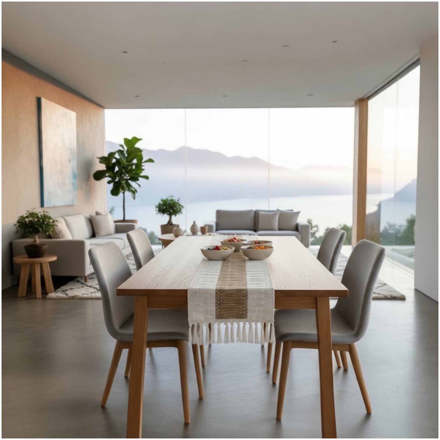 Handcrafted Boho Macramé Table Runner – Natural Cotton, Cream & Brown