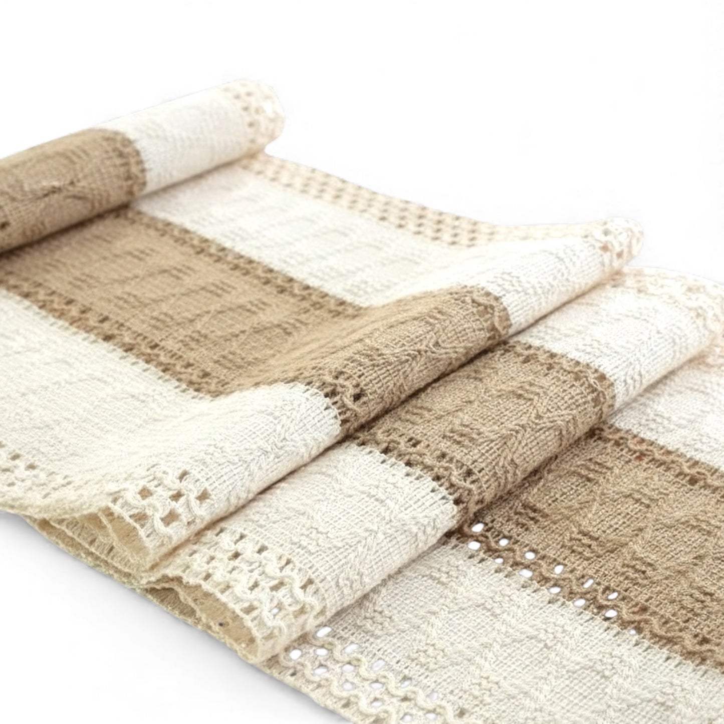 Handcrafted Boho Macramé Table Runner – Natural Cotton, Cream & Brown