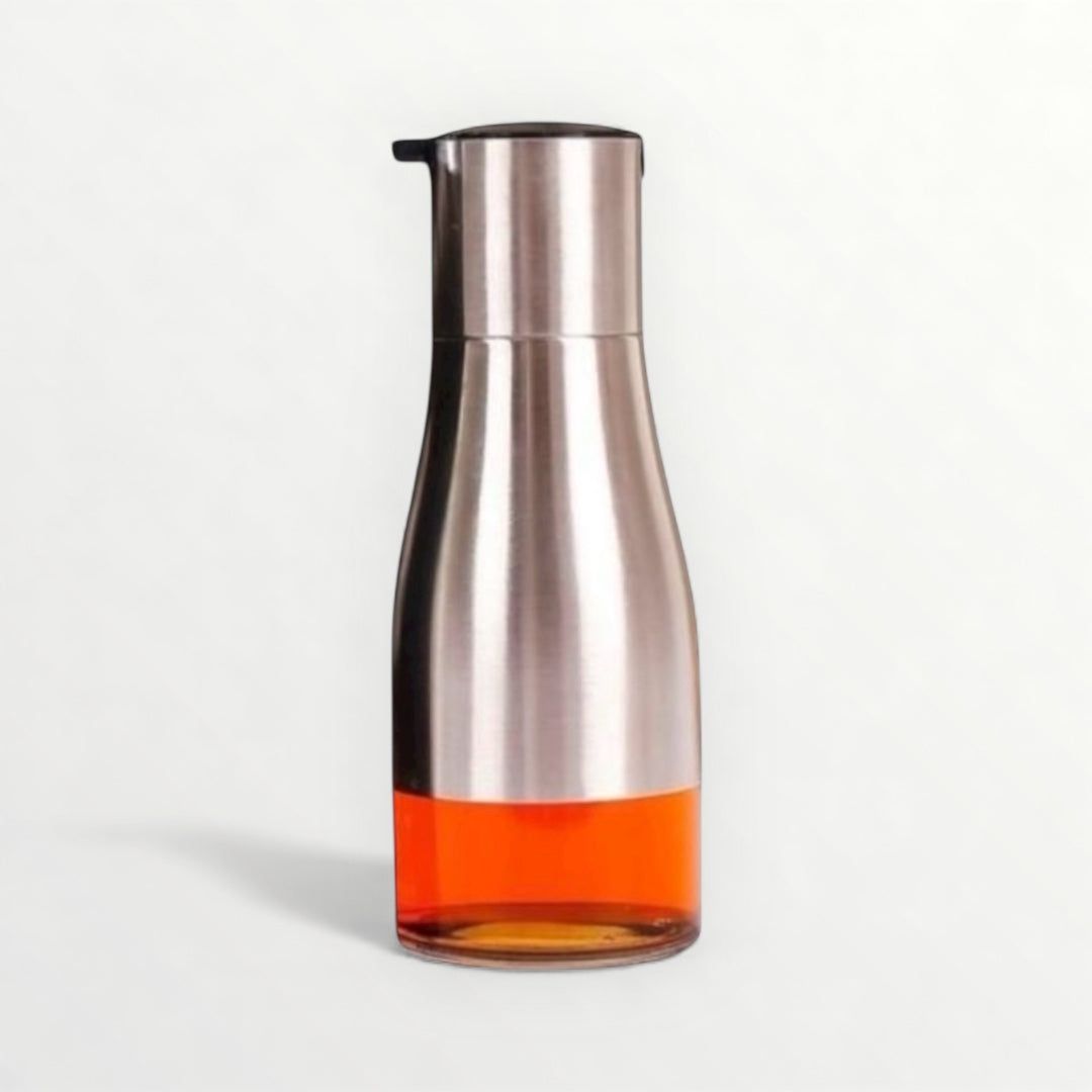 Stainless Steel & Glass Oil Bottle – 320 ml Non-Drip Dispenser