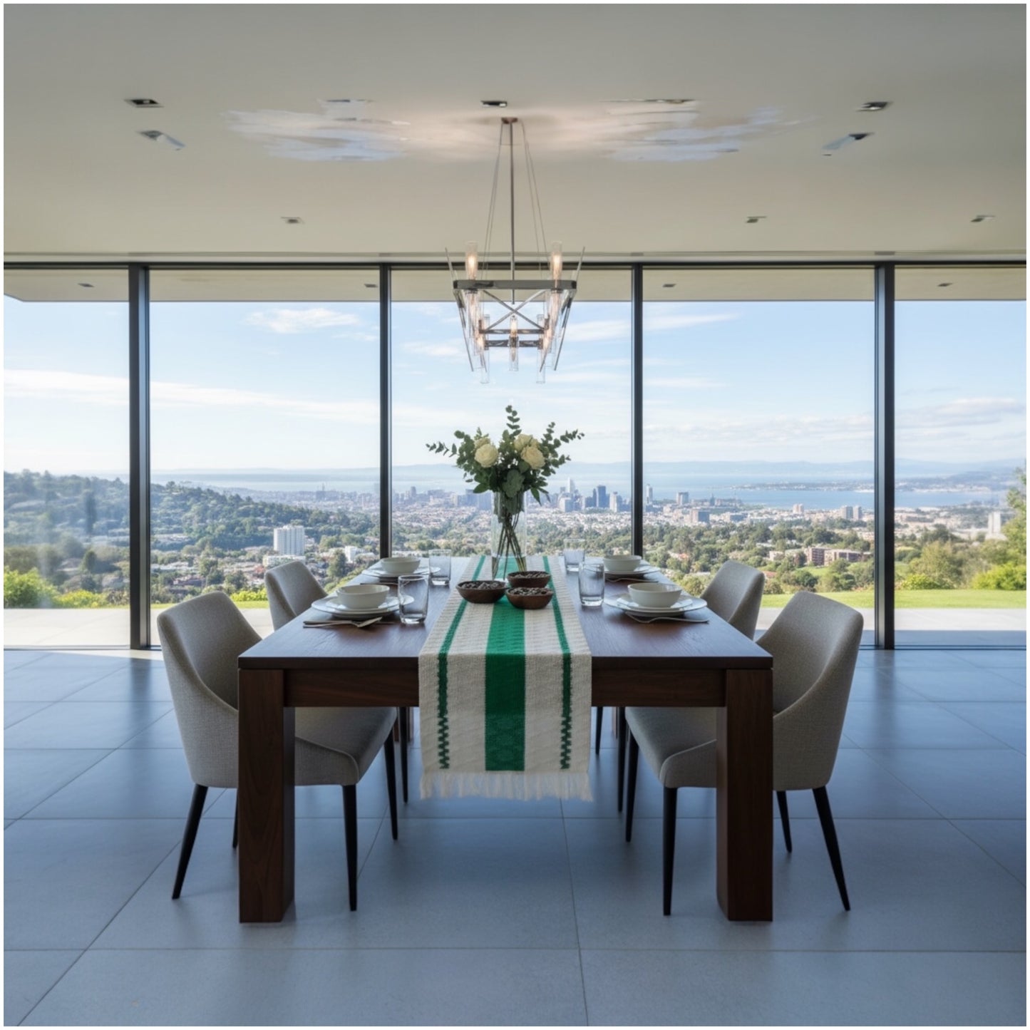 Green & Cream Cotton Crochet-Look Table Runner – Boho Inspired - 30 × 180cm