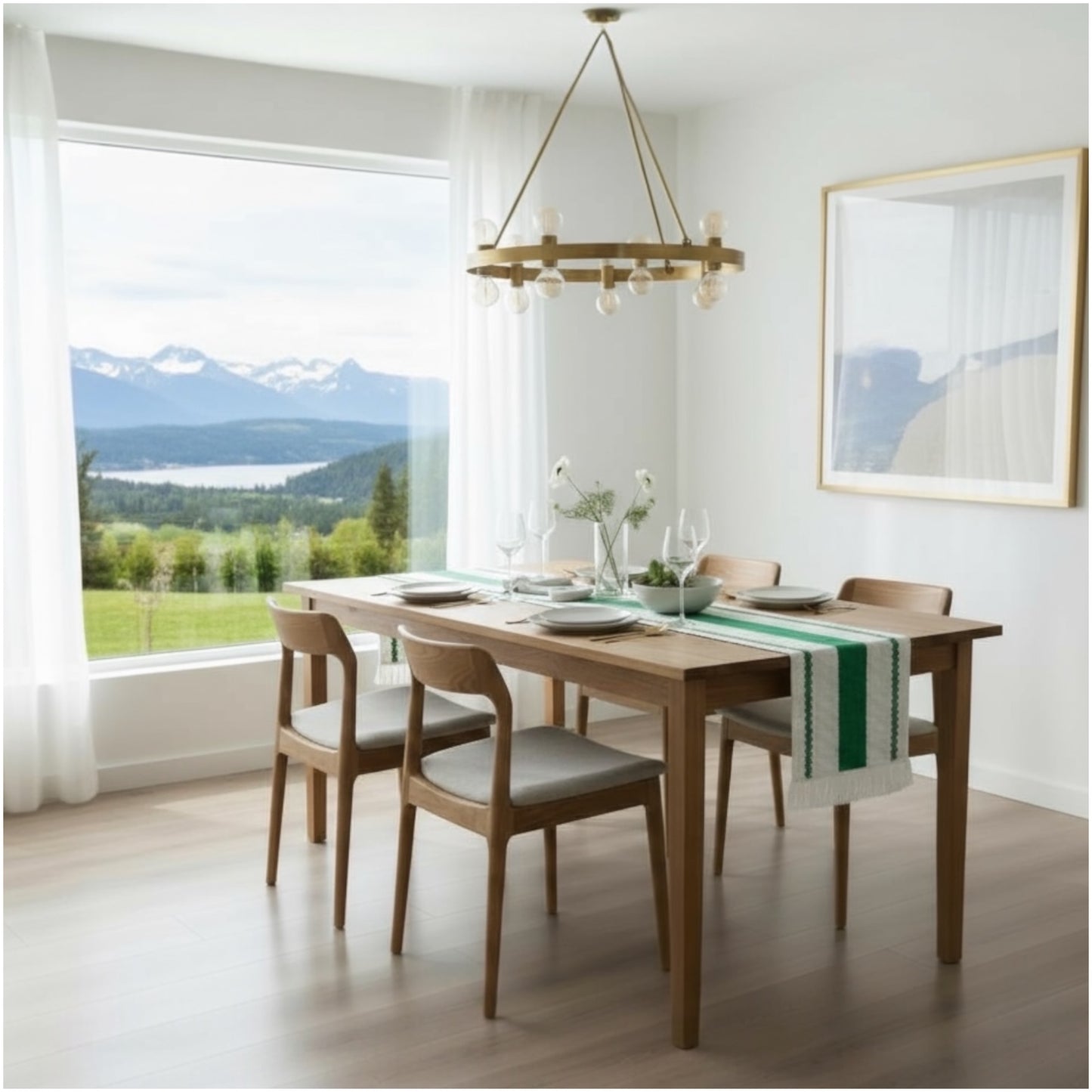 Green & Cream Cotton Crochet-Look Table Runner – Boho Inspired - 30 × 180cm