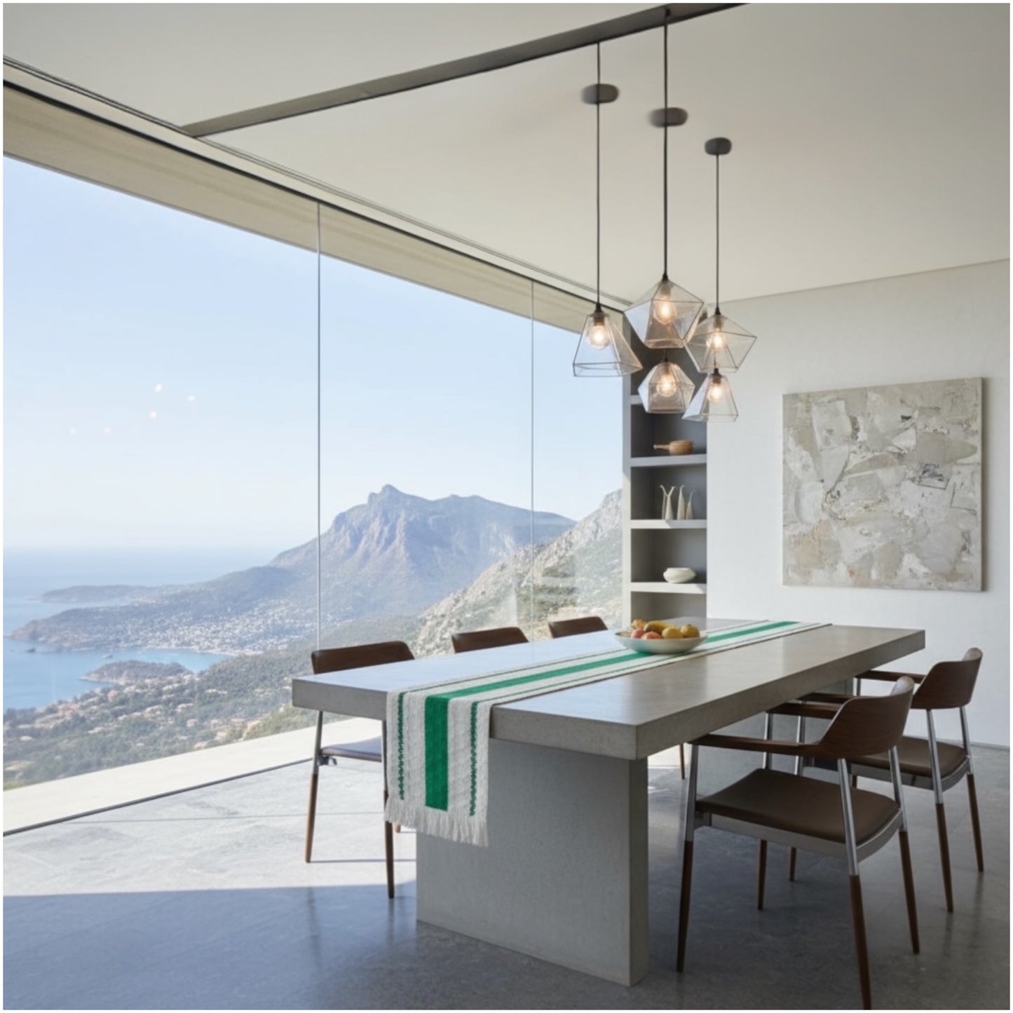 Green & Cream Cotton Crochet-Look Table Runner – Boho Inspired - 30 × 180cm