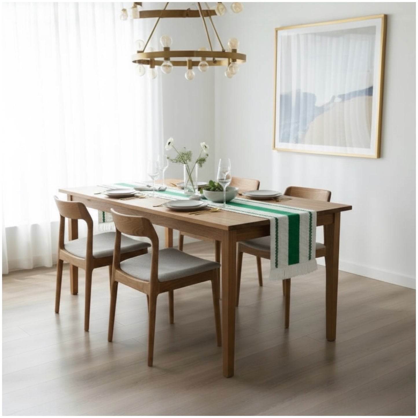 Green & Cream Cotton Crochet-Look Table Runner – Boho Inspired - 30 × 180cm