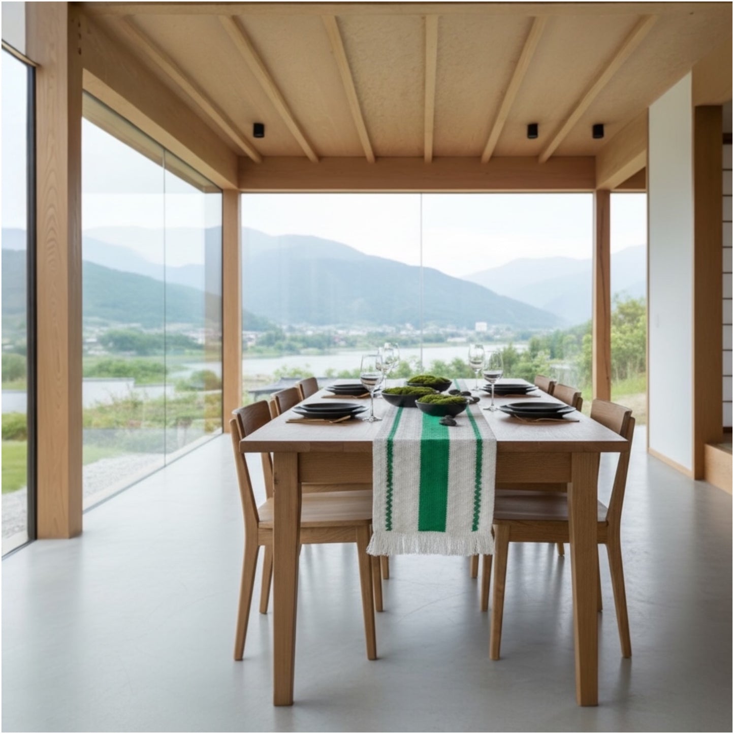 Green & Cream Cotton Crochet-Look Table Runner – Boho Inspired - 30 × 180cm