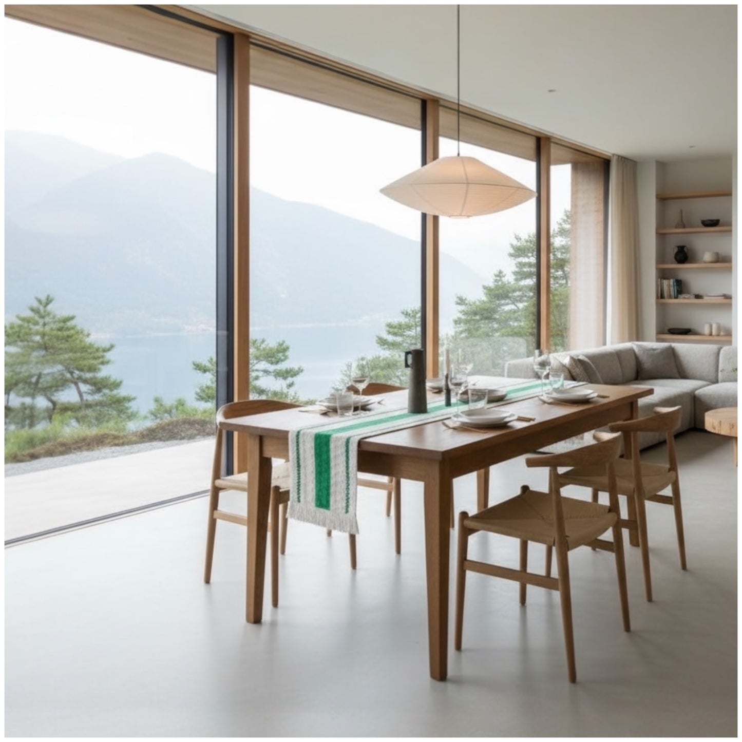 Green & Cream Cotton Crochet-Look Table Runner – Boho Inspired - 30 × 180cm