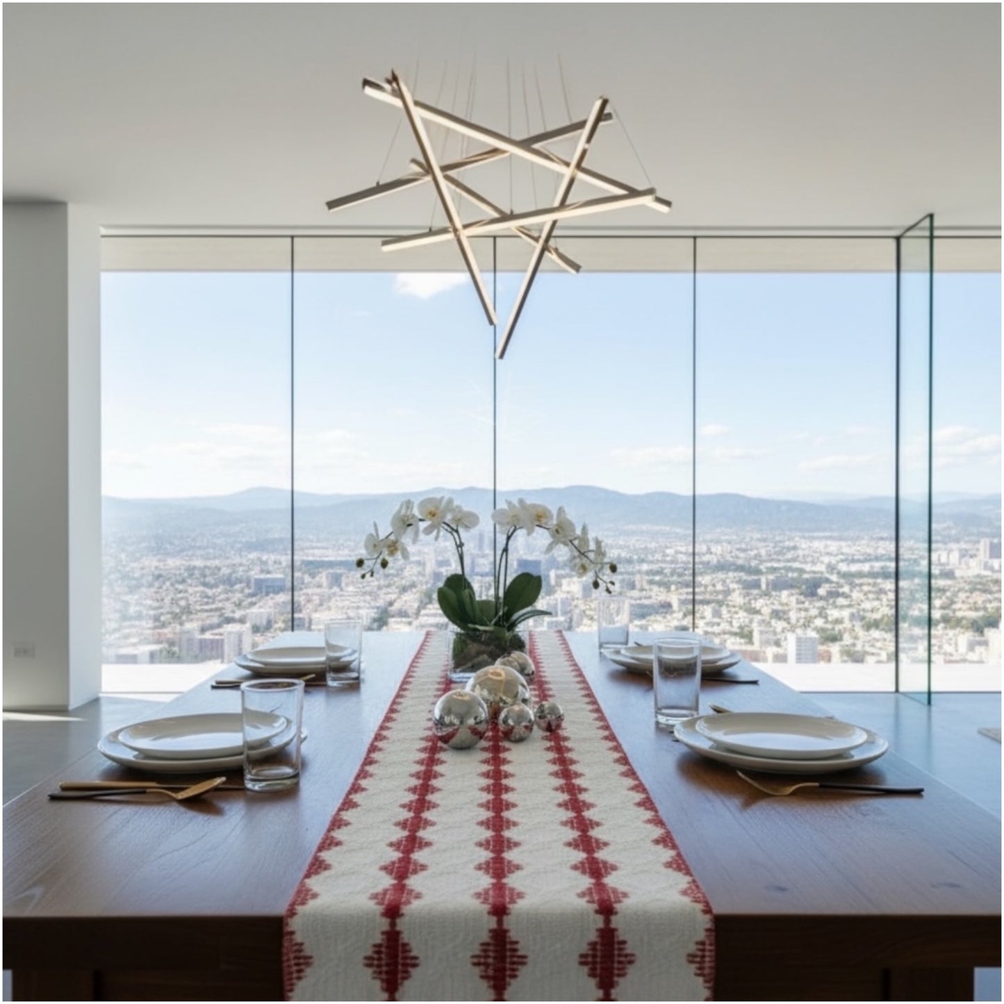 Cream & Red Cotton Crochet-Look Table Runner – 30 × 180 cm