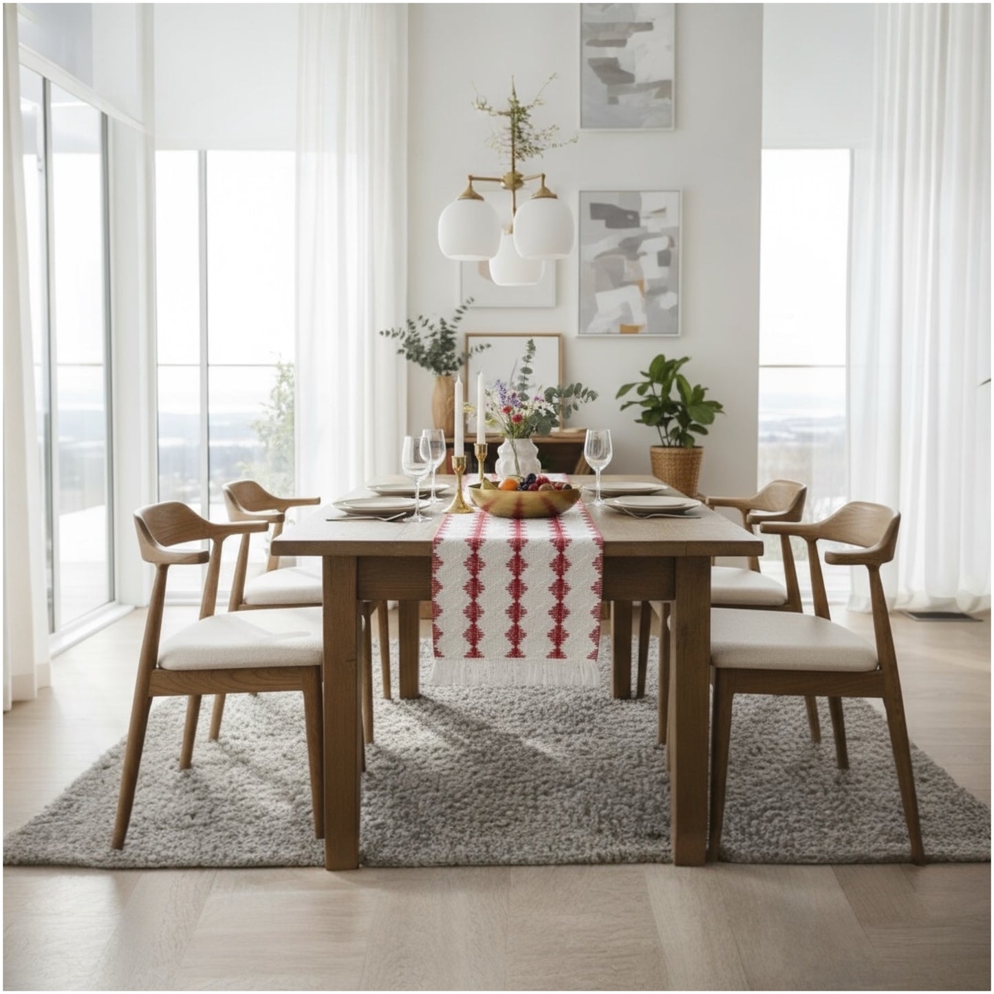 Cream & Red Cotton Crochet-Look Table Runner – 30 × 180 cm