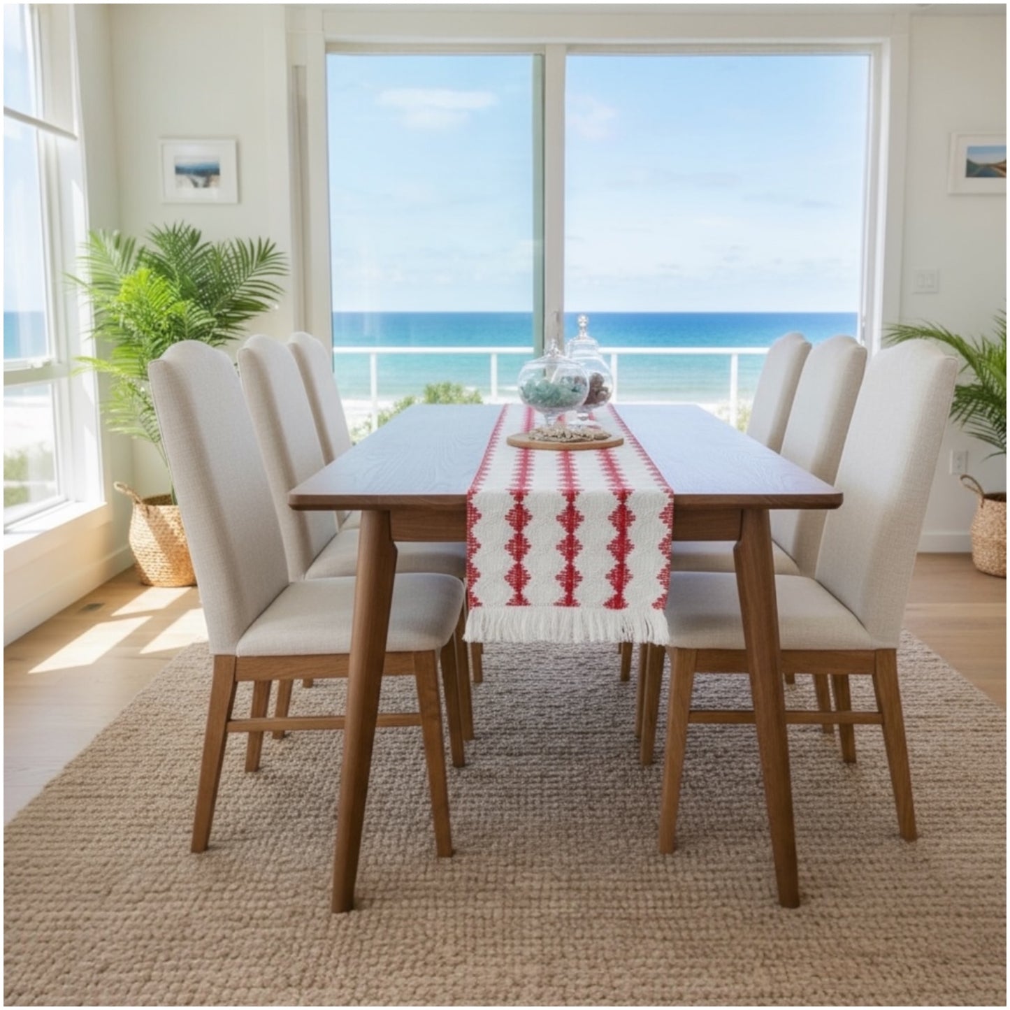 Cream & Red Cotton Crochet-Look Table Runner – 30 × 180 cm