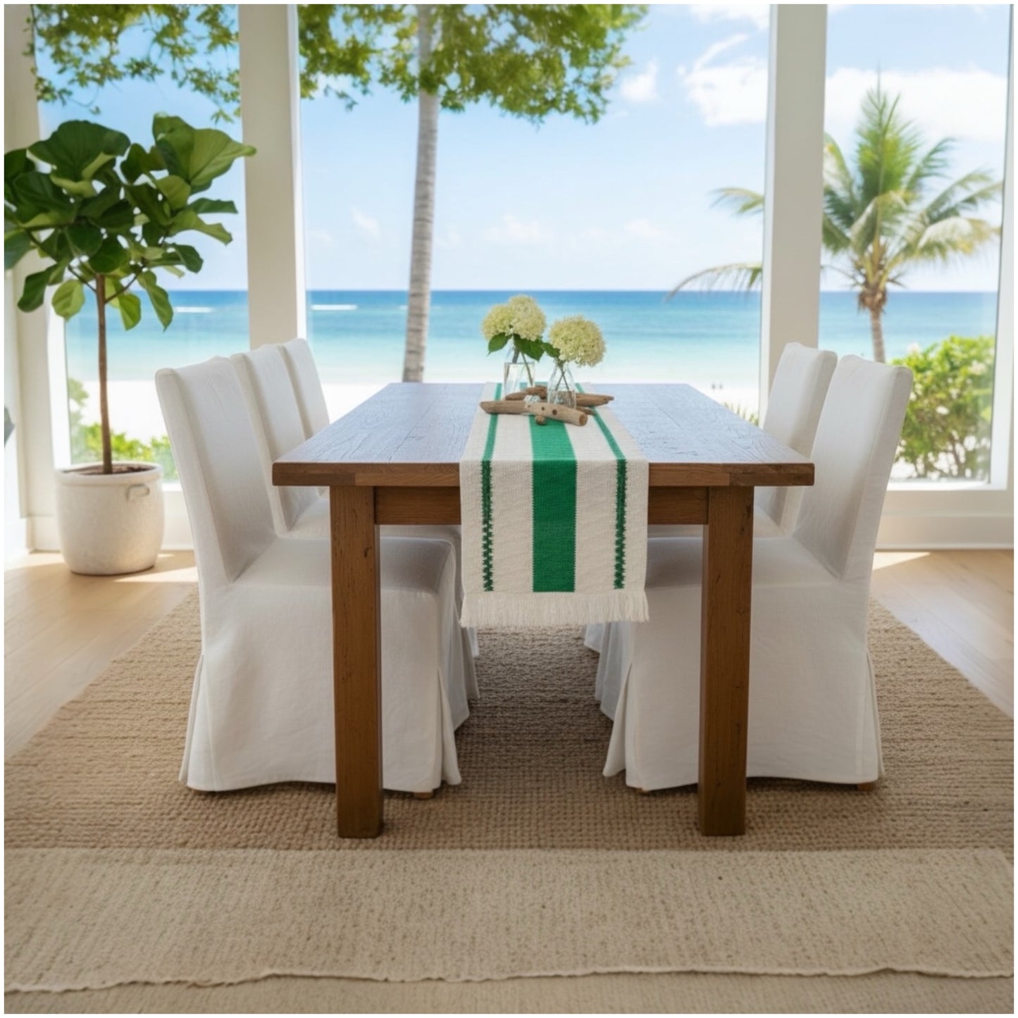 Cream & Red Cotton Crochet-Look Table Runner – 30 × 180 cm