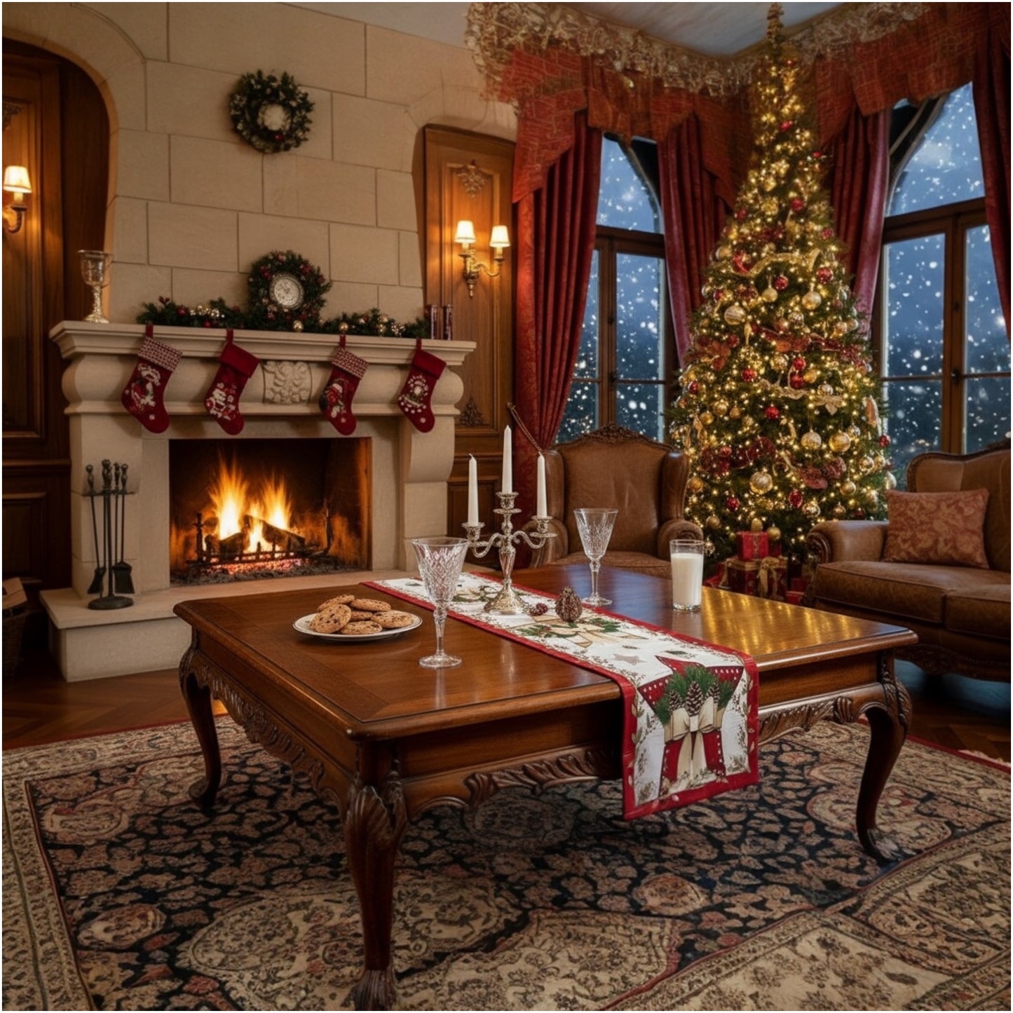 Beautiful Festive Red, Green  & Cream Christmas Table Runner – 30 × 180 cm