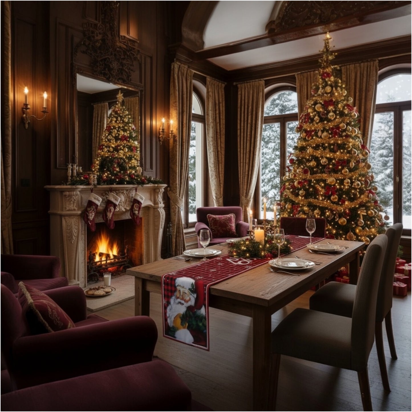 Beautiful Festive Santa Red Plaid Christmas Table Runner – 30 × 180 cm