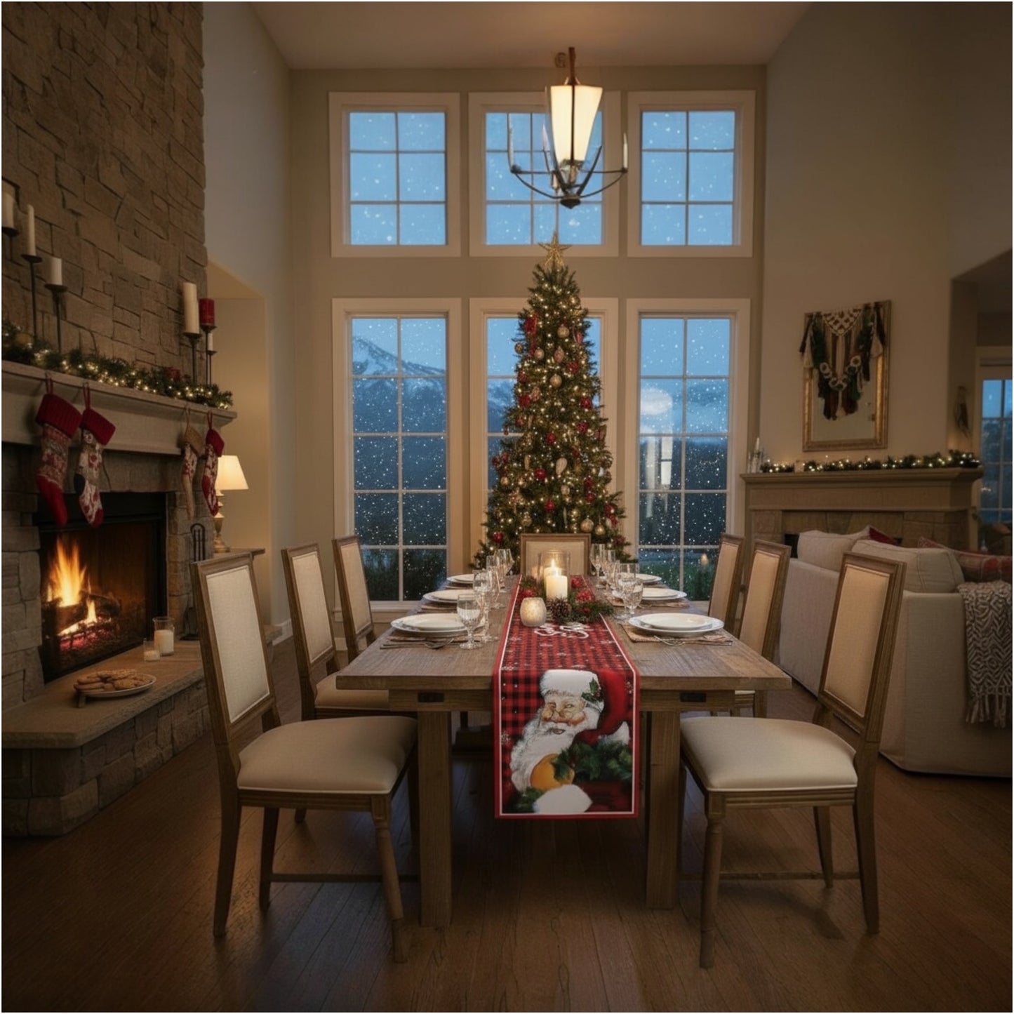 Beautiful Festive Santa Red Plaid Christmas Table Runner – 30 × 180 cm