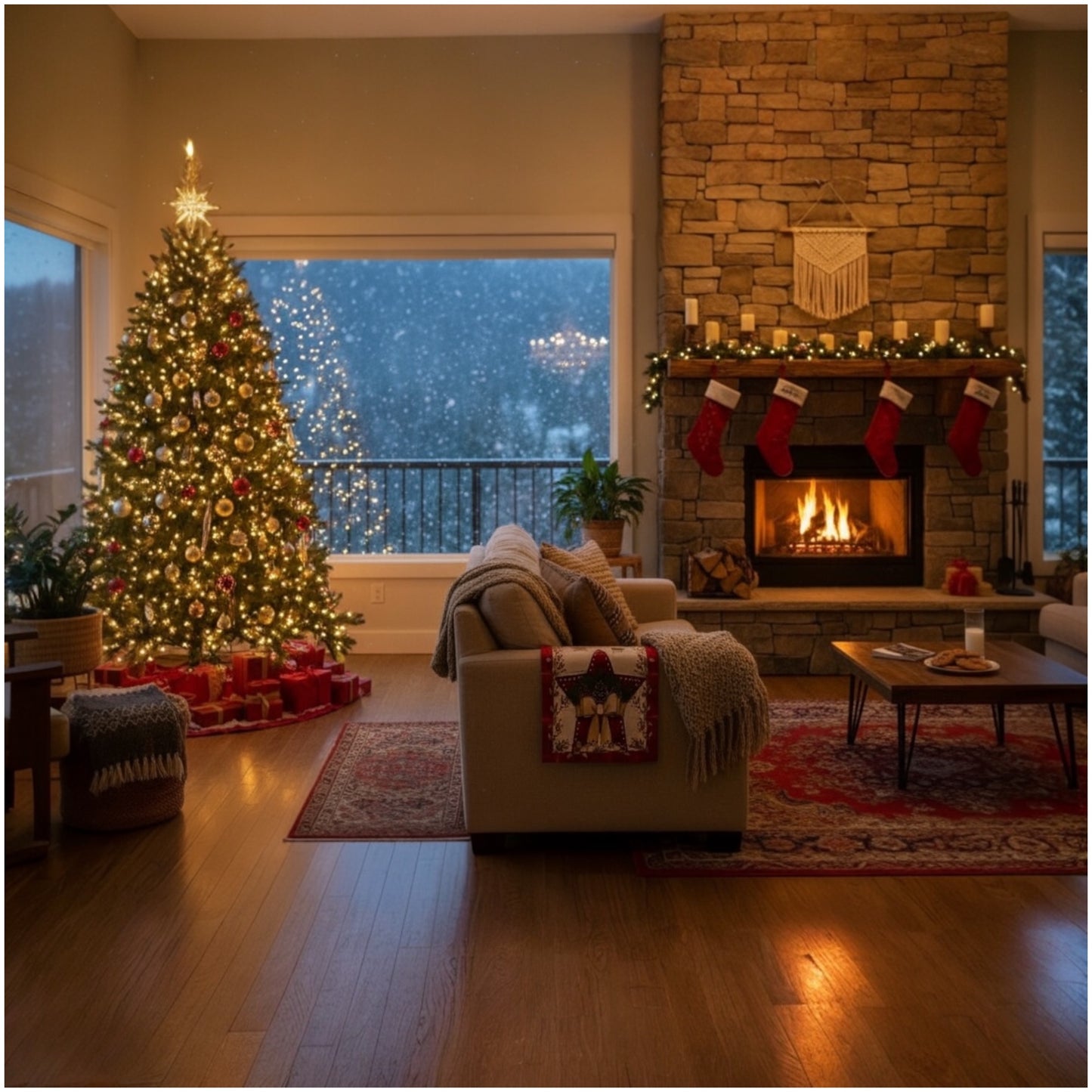 Beautiful Festive Red, Green  & Cream Christmas Table Runner – 30 × 180 cm