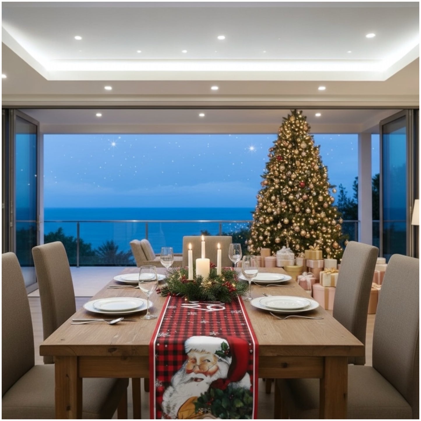 Beautiful Festive Santa Red Plaid Christmas Table Runner – 30 × 180 cm