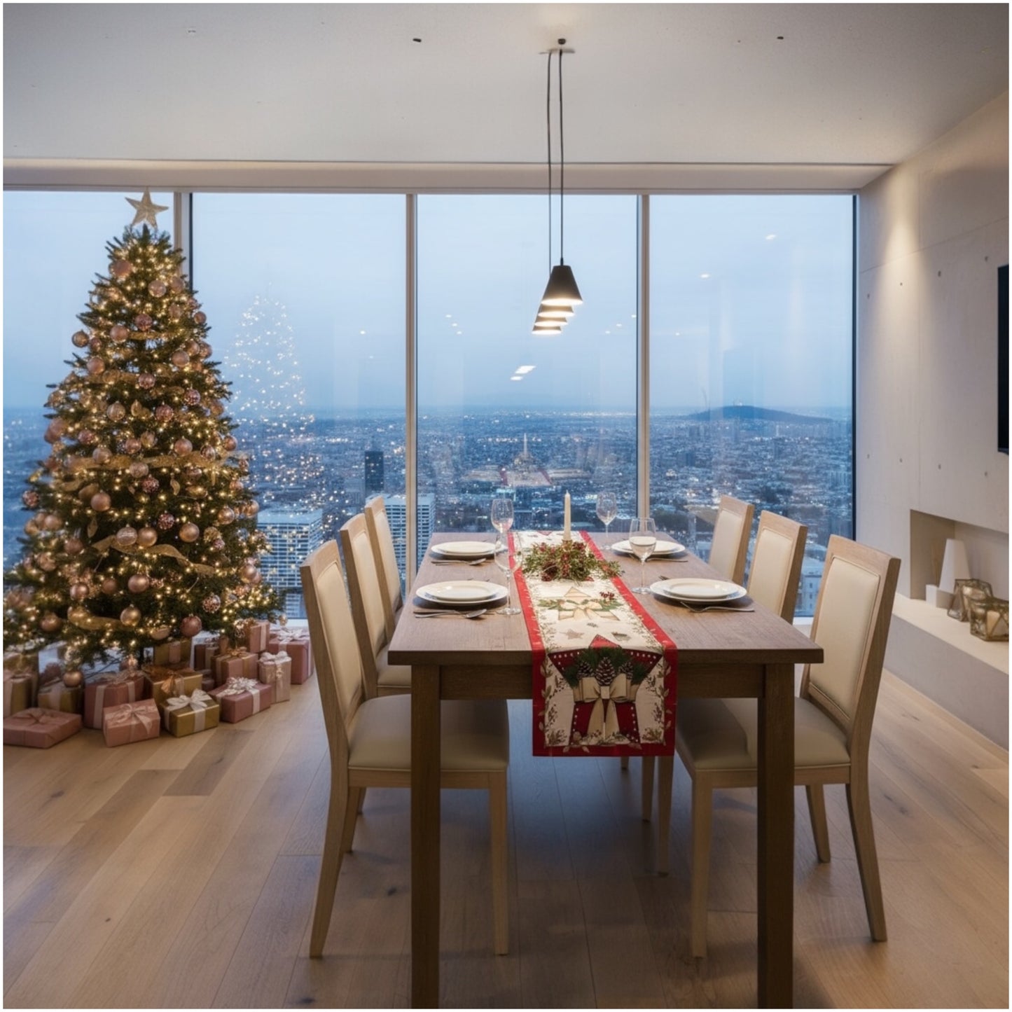 Beautiful Festive Red, Green  & Cream Christmas Table Runner – 30 × 180 cm