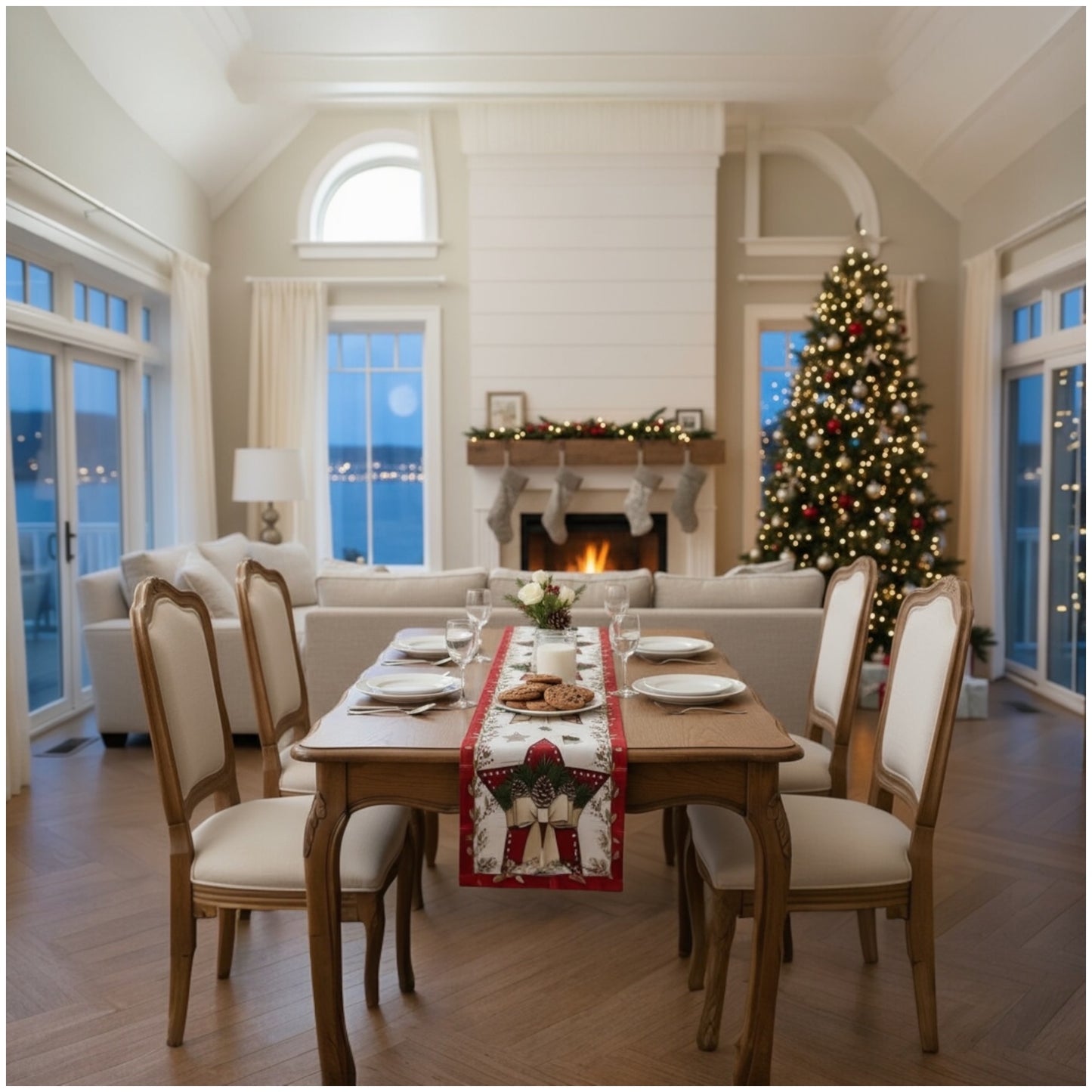 Beautiful Festive Red, Green  & Cream Christmas Table Runner – 30 × 180 cm