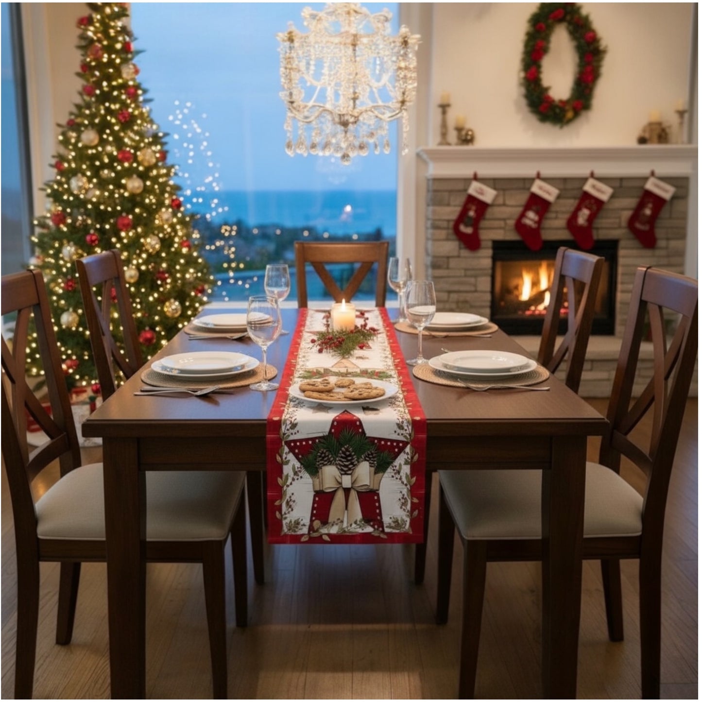 Beautiful Festive Red, Green  & Cream Christmas Table Runner – 30 × 180 cm