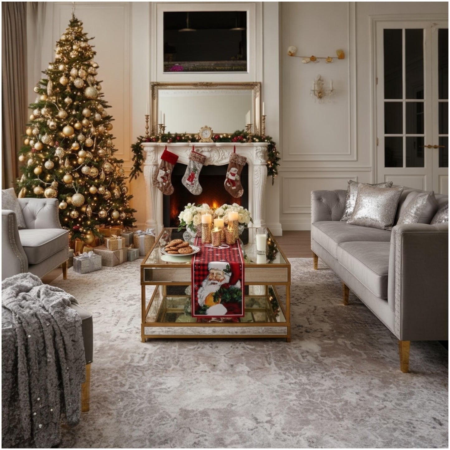 Beautiful Festive Santa Red Plaid Christmas Table Runner – 30 × 180 cm