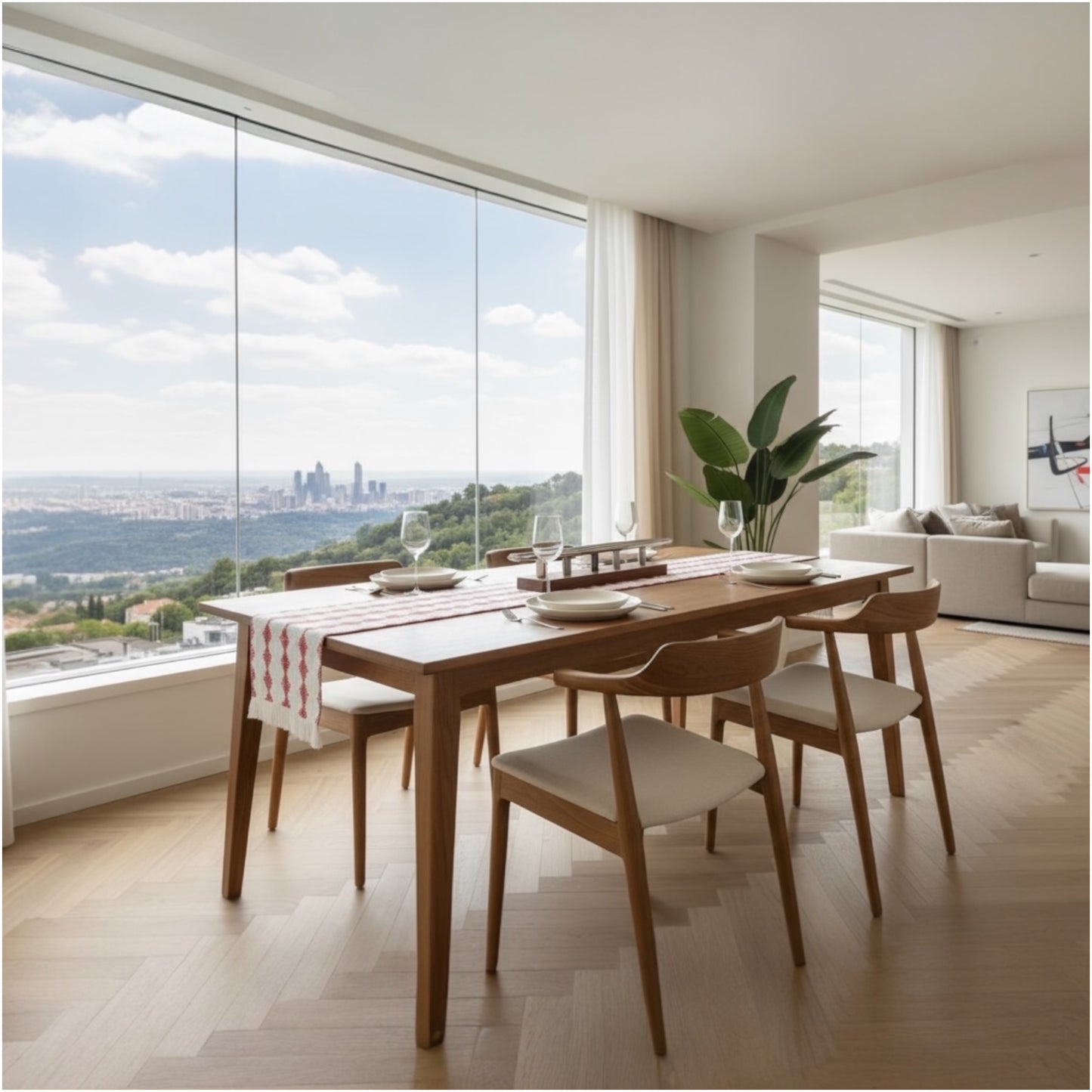 Cream & Red Cotton Crochet-Look Table Runner – 30 × 180 cm