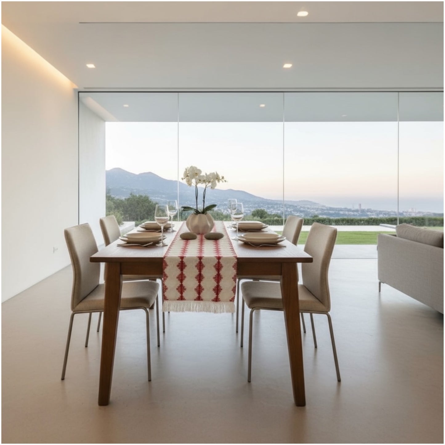 Cream & Red Cotton Crochet-Look Table Runner – 30 × 180 cm