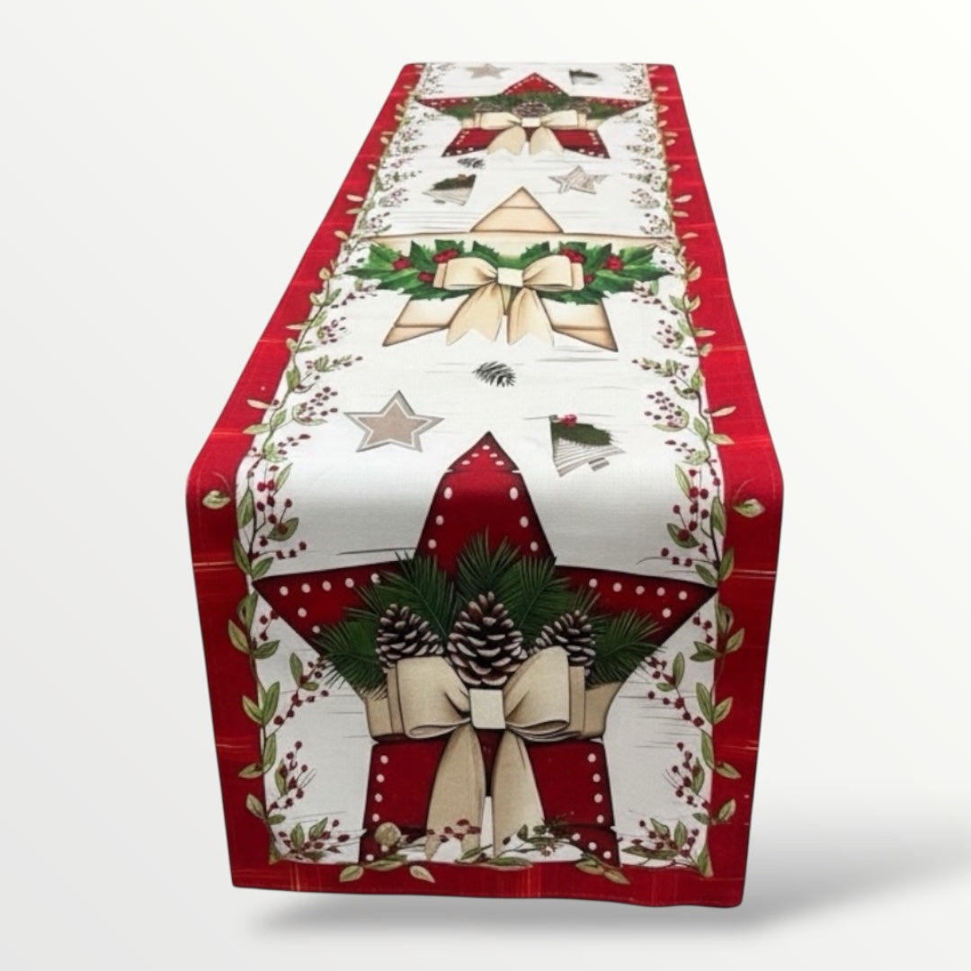 Beautiful Festive Red, Green  & Cream Christmas Table Runner – 30 × 180 cm