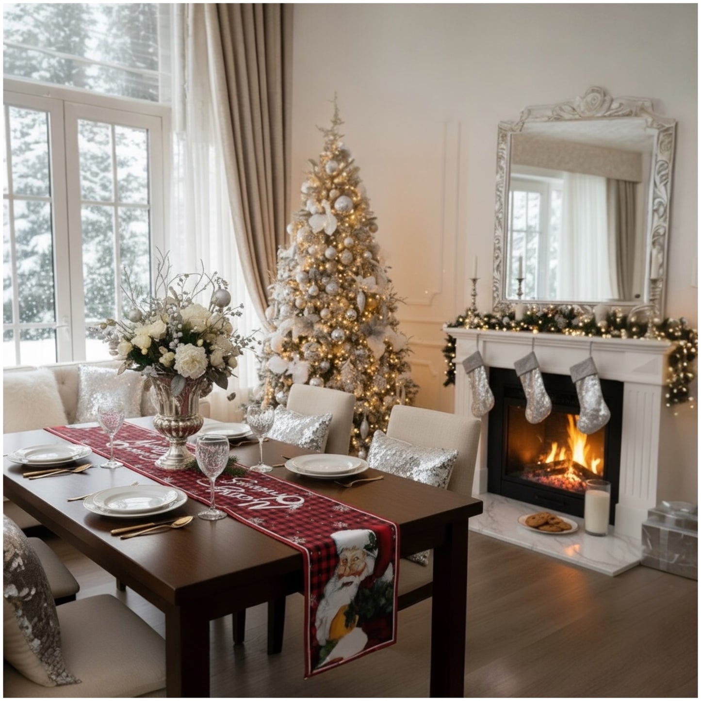 Beautiful Festive Santa Red Plaid Christmas Table Runner – 30 × 180 cm