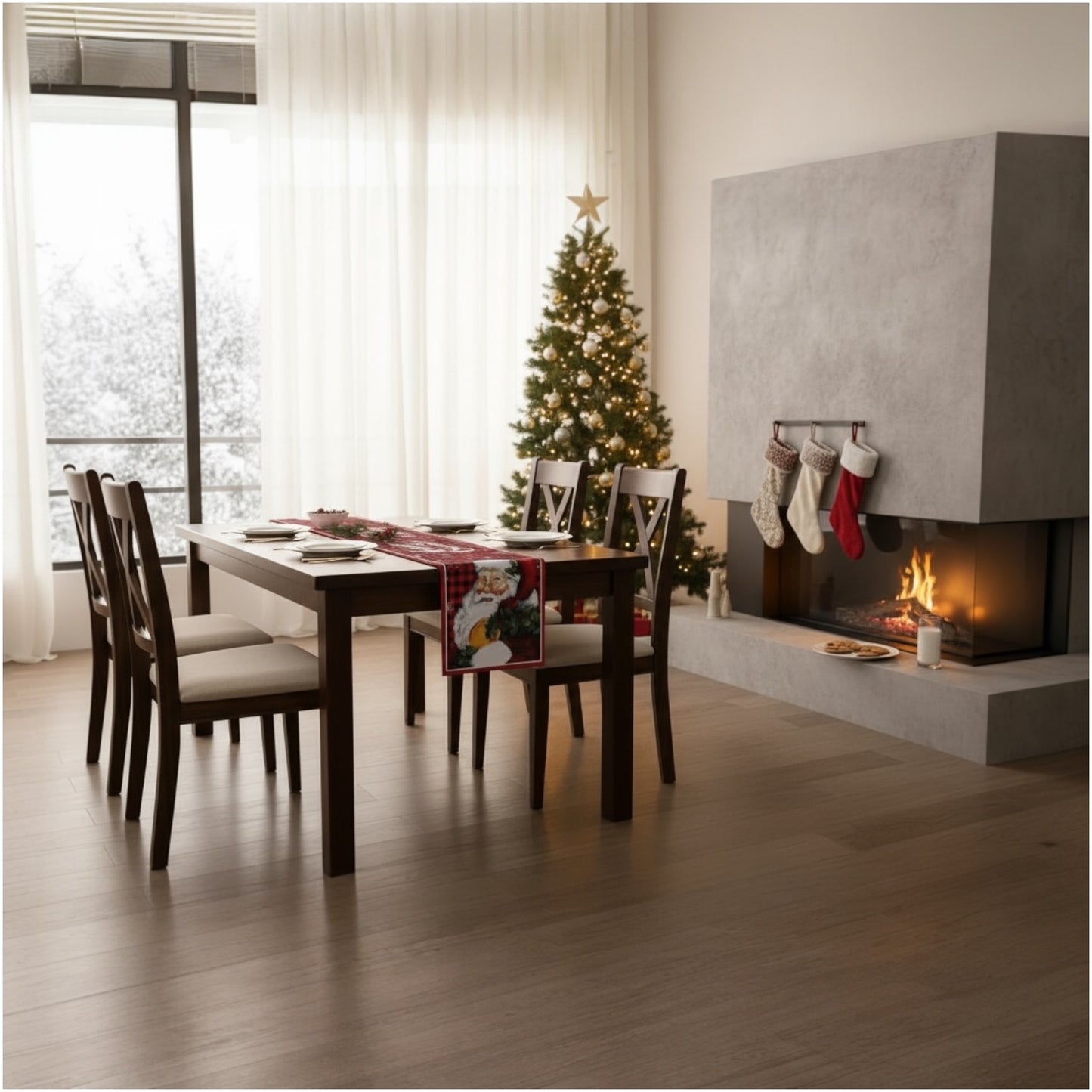 Beautiful Festive Santa Red Plaid Christmas Table Runner – 30 × 180 cm