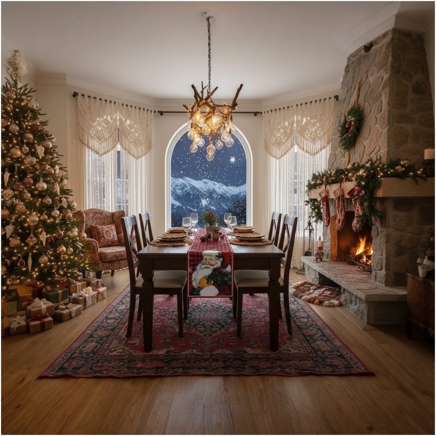 Beautiful Festive Santa Red Plaid Christmas Table Runner – 30 × 180 cm