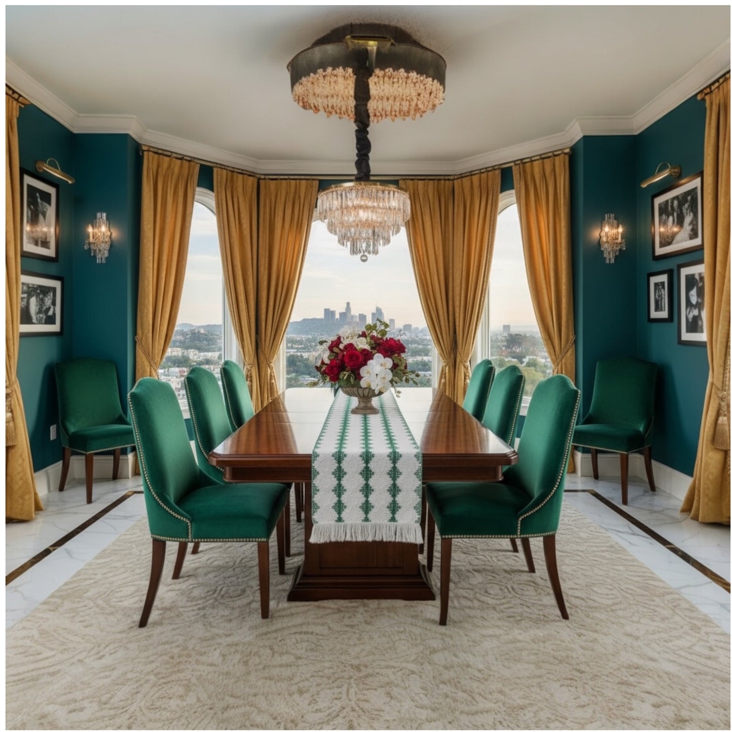 Beautifully Woven Green and Cream Cotton Crochet-Look Table Runner–30 × 180cm