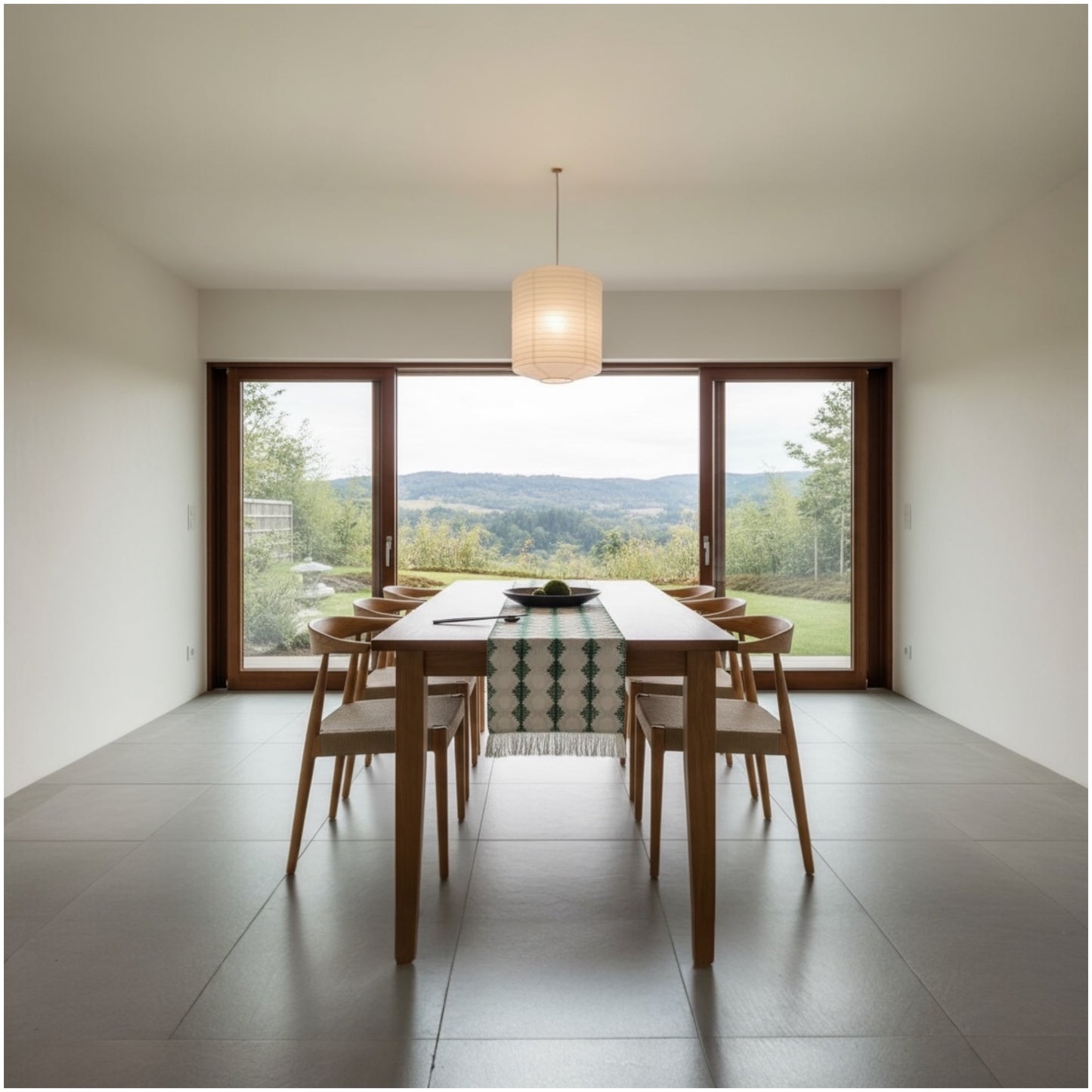 Beautifully Woven Green and Cream Cotton Crochet-Look Table Runner–30 × 180cm