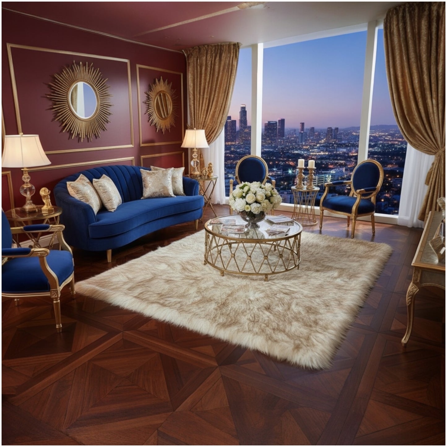 Ultra-Fluffy Faux Fur Rug– Ivory with Caramel Tips (120 × 180cm, 7 cm Pile)