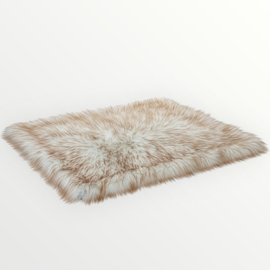 Ultra-Fluffy Faux Fur Rug– Ivory with Caramel Tips (120 × 180cm, 7 cm Pile)