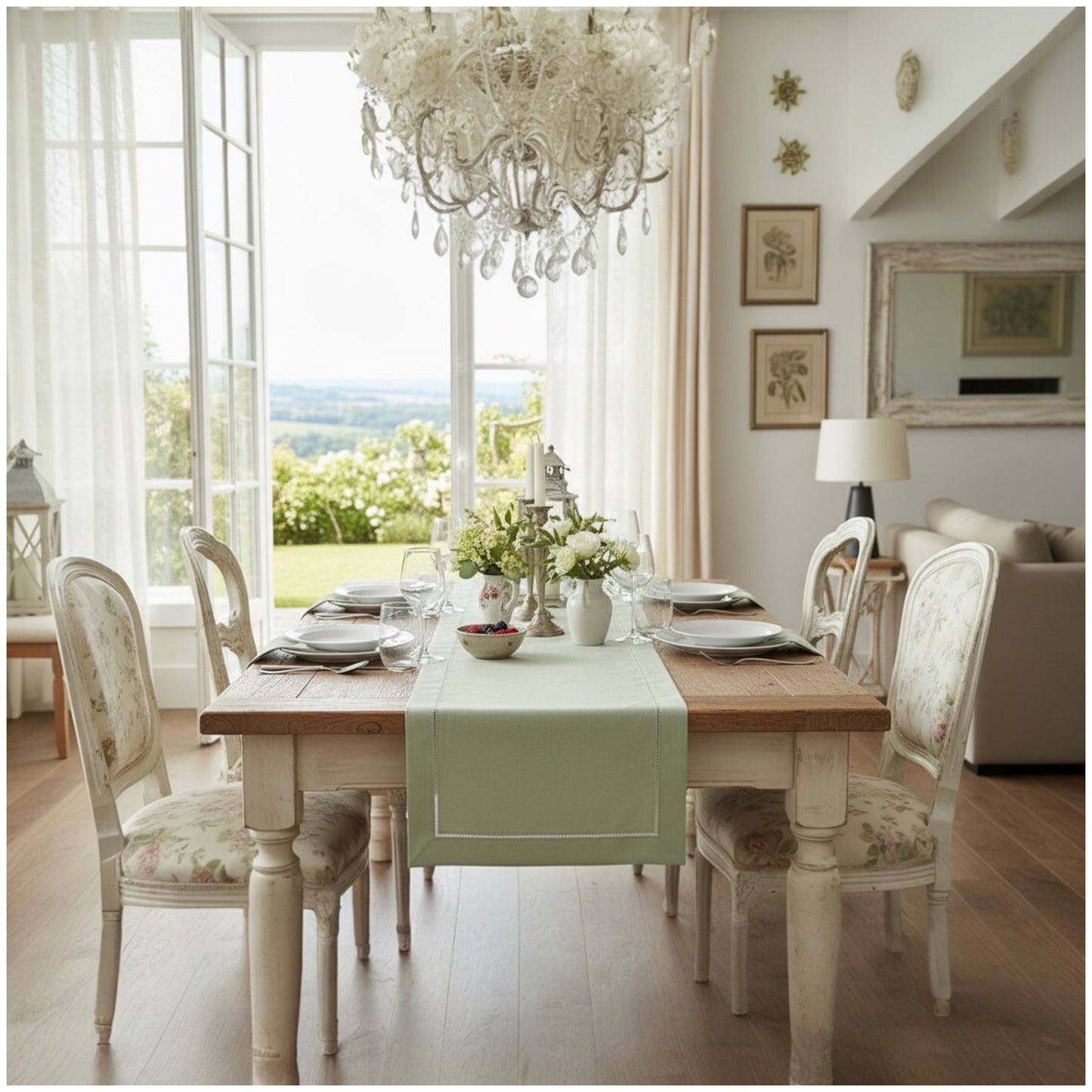 Elegant Sage Linen-Look Table Runner – 40 × 180 cm