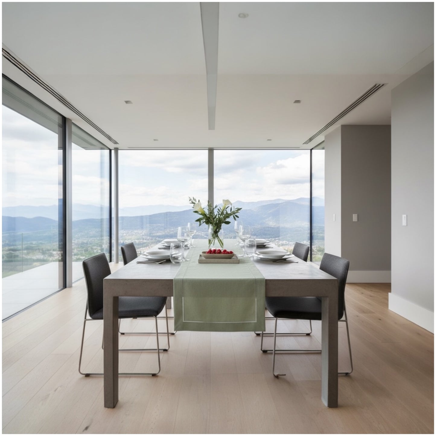 Elegant Sage Linen-Look Table Runner – 40 × 180 cm