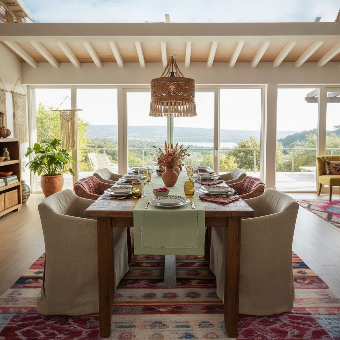 Elegant Sage Linen-Look Table Runner – 40 × 180 cm