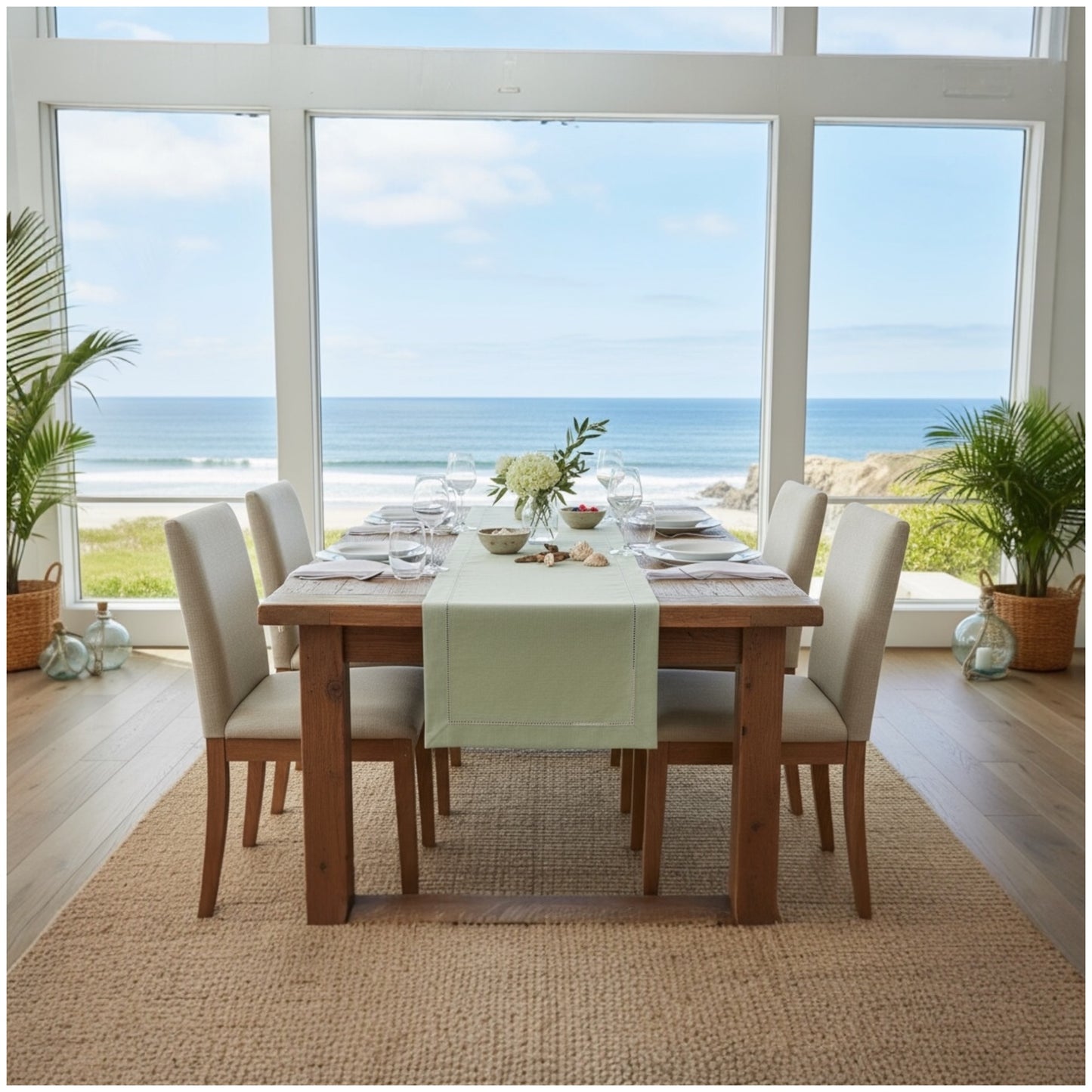 Elegant Sage Linen-Look Table Runner – 40 × 180 cm