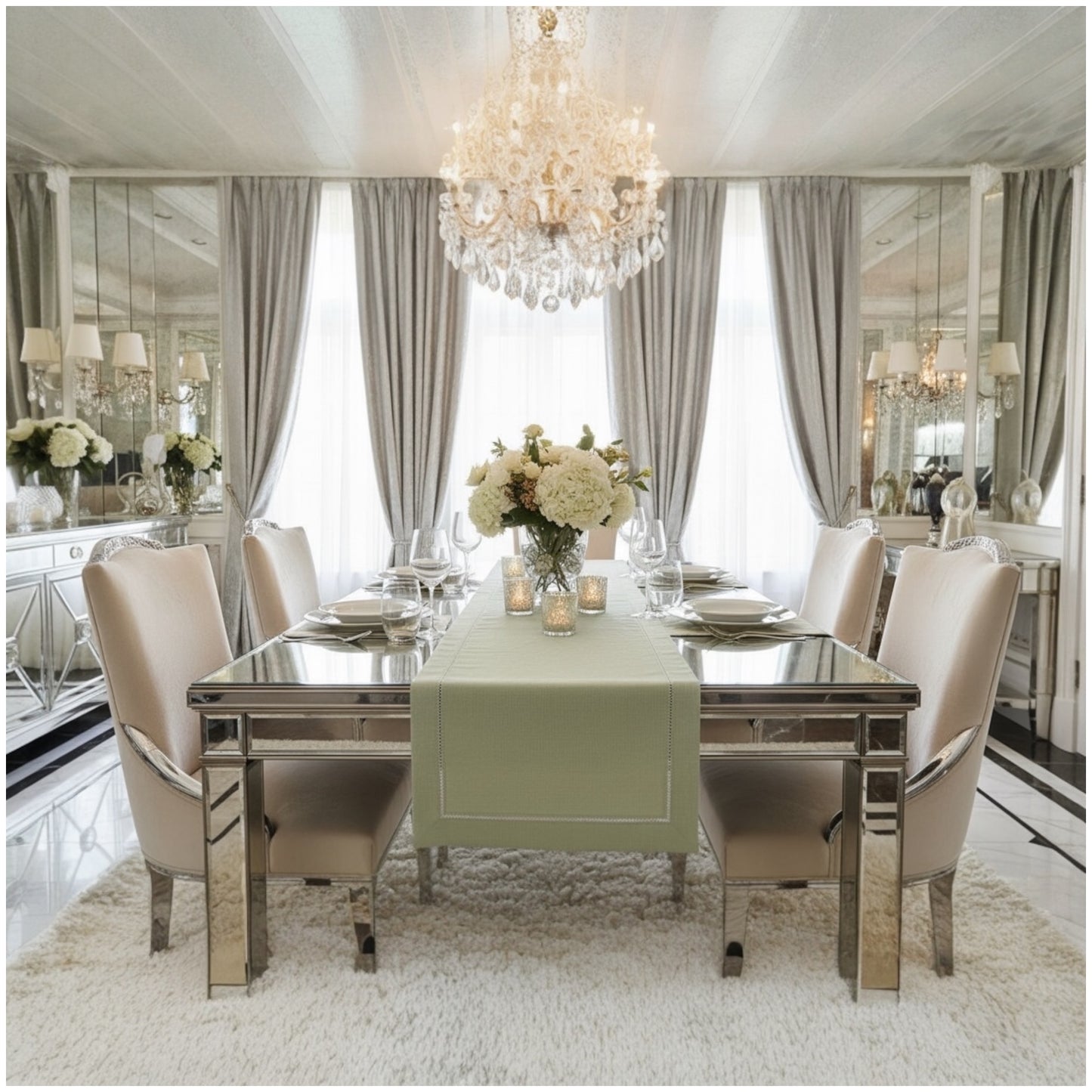 Elegant Sage Linen-Look Table Runner – 40 × 180 cm