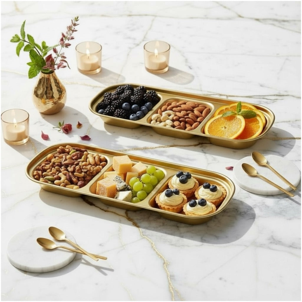 Elegant Gold Stainless Steel Sauce & Multi-Use Trays – Set of 2