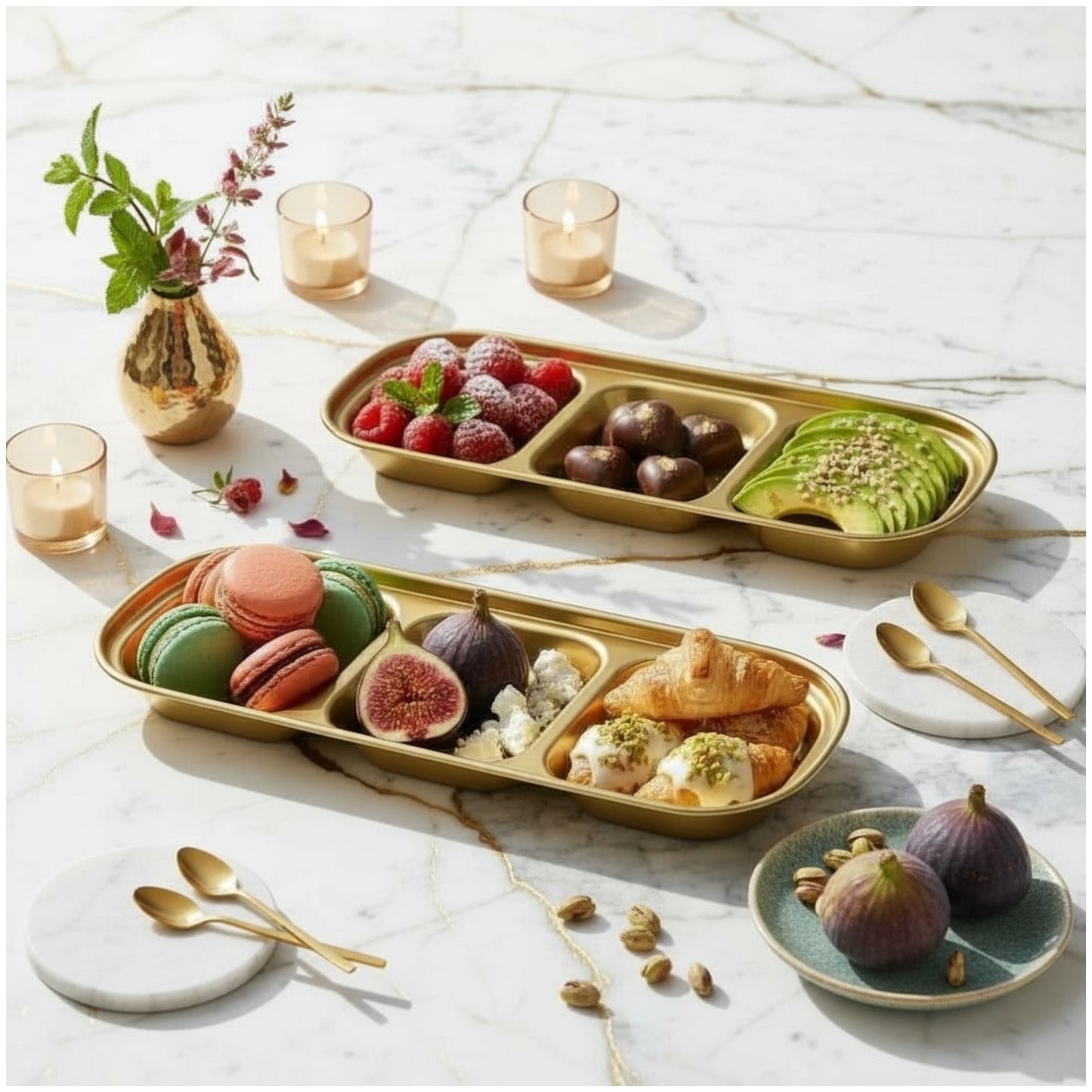 Elegant Gold Stainless Steel Sauce & Multi-Use Trays – Set of 2