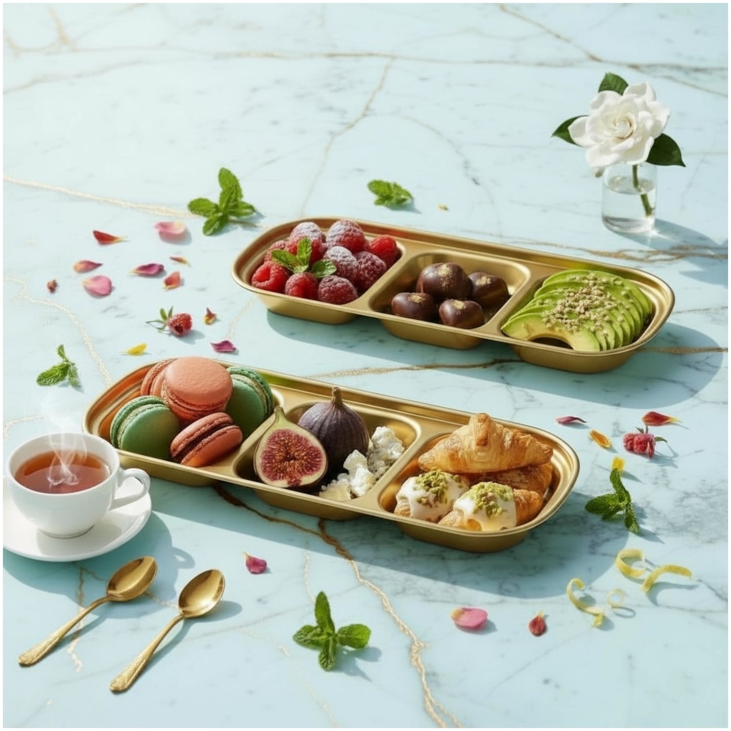 Elegant Gold Stainless Steel Sauce & Multi-Use Trays – Set of 2