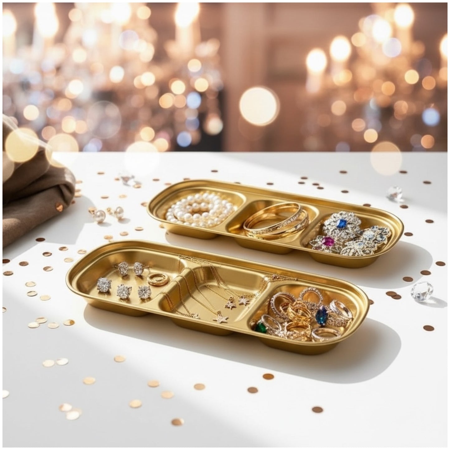 Elegant Gold Stainless Steel Sauce & Multi-Use Trays – Set of 2