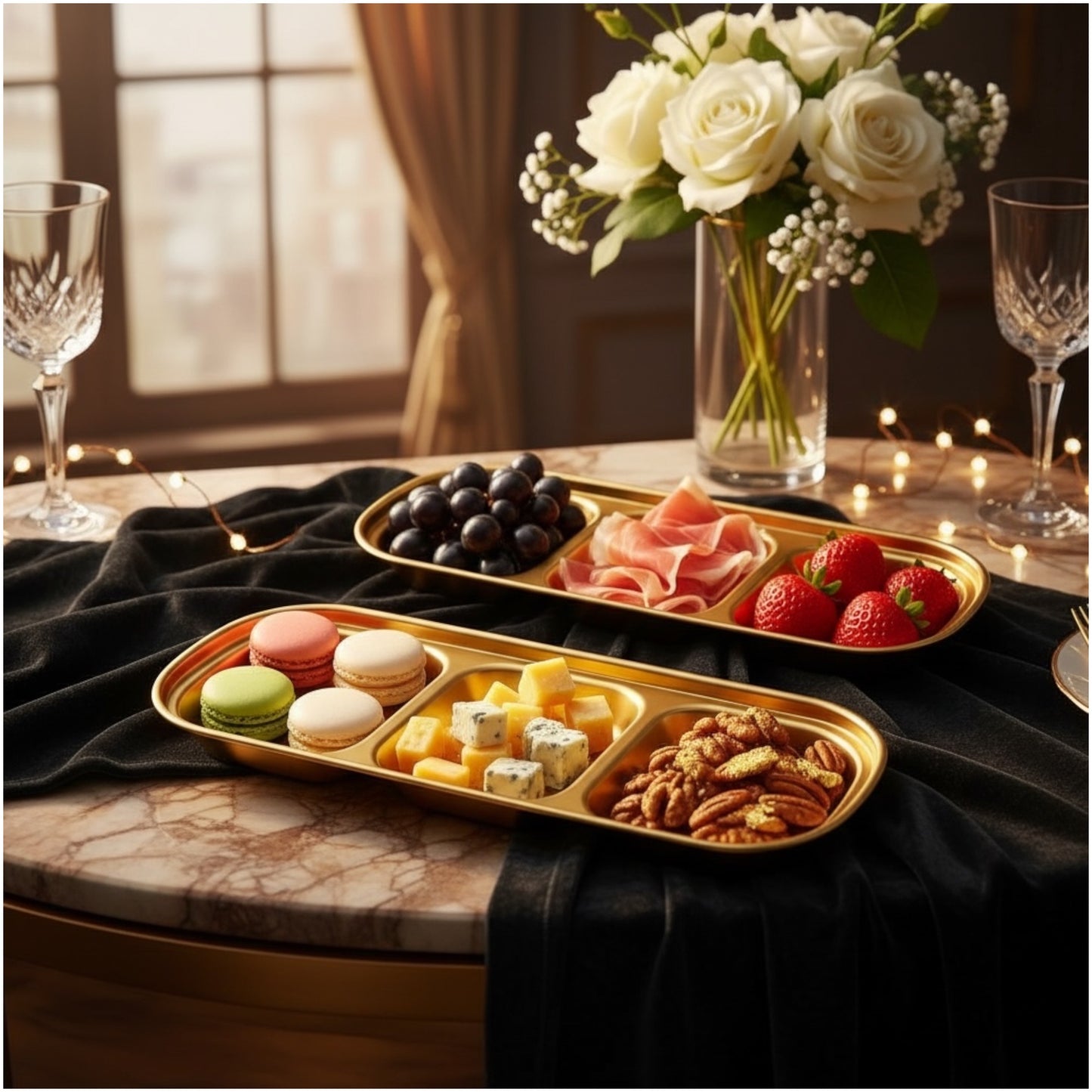 Elegant Gold Stainless Steel Sauce & Multi-Use Trays – Set of 2