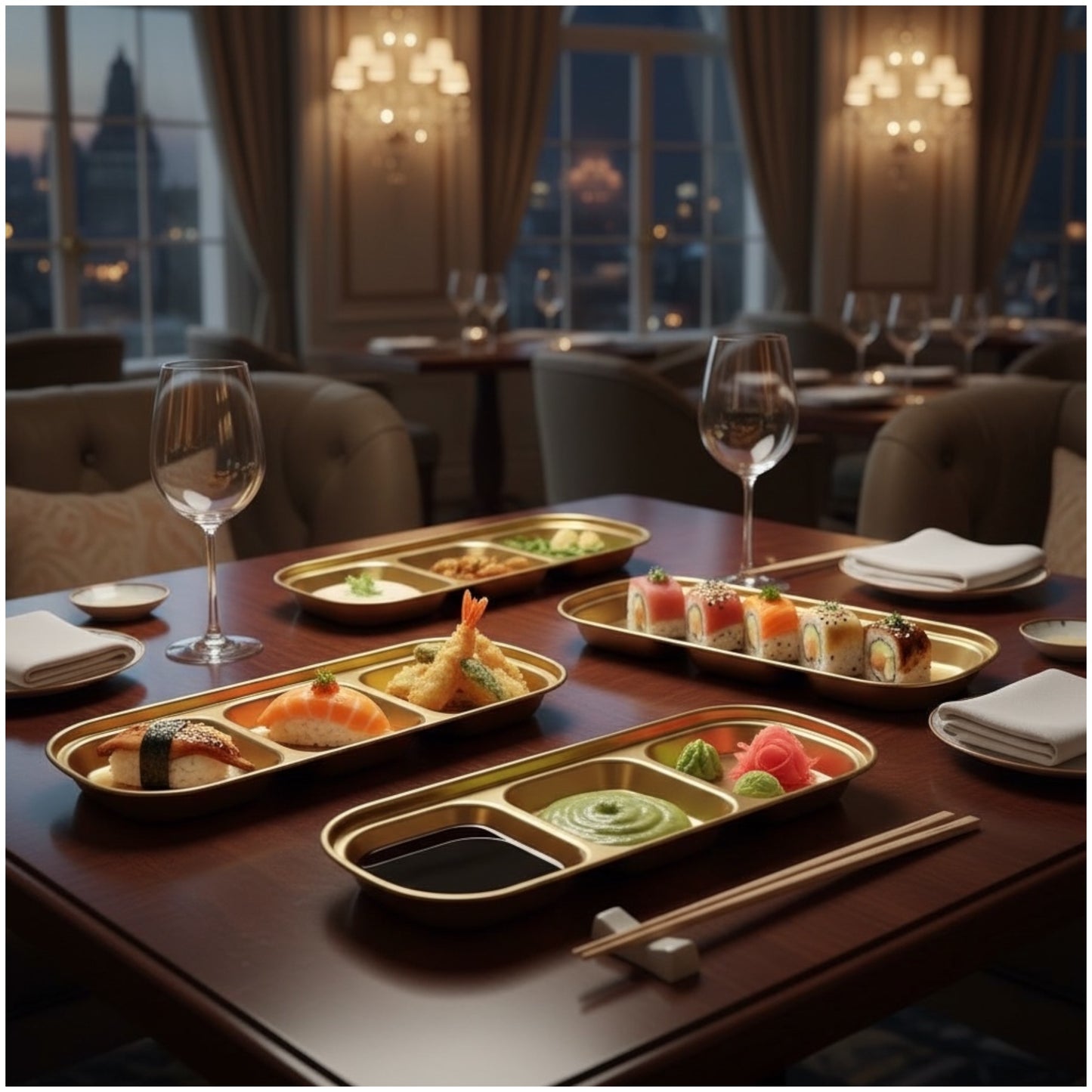 Elegant Gold Stainless Steel Sauce & Multi-Use Trays – Set of 2