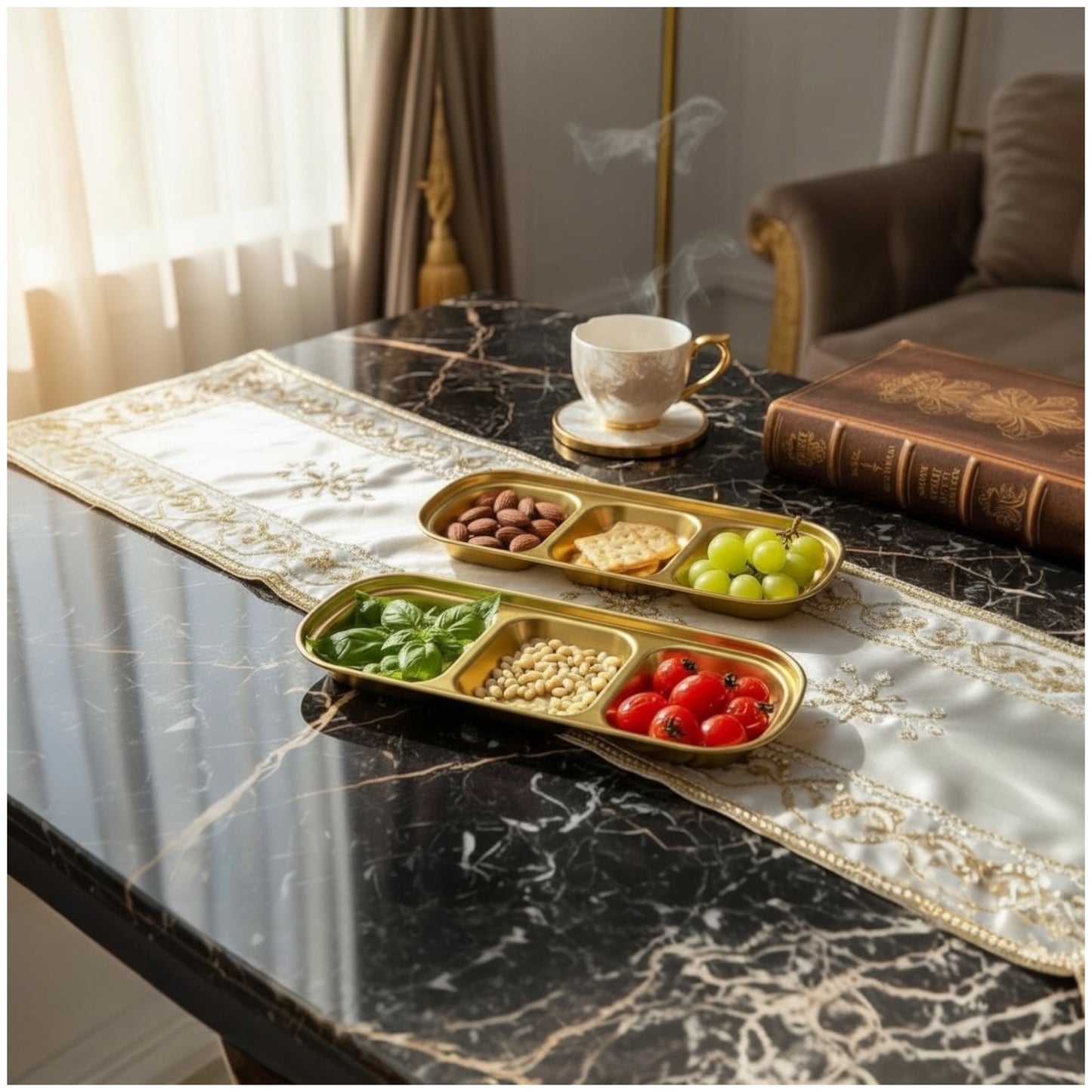 Elegant Gold Stainless Steel Sauce & Multi-Use Trays – Set of 2