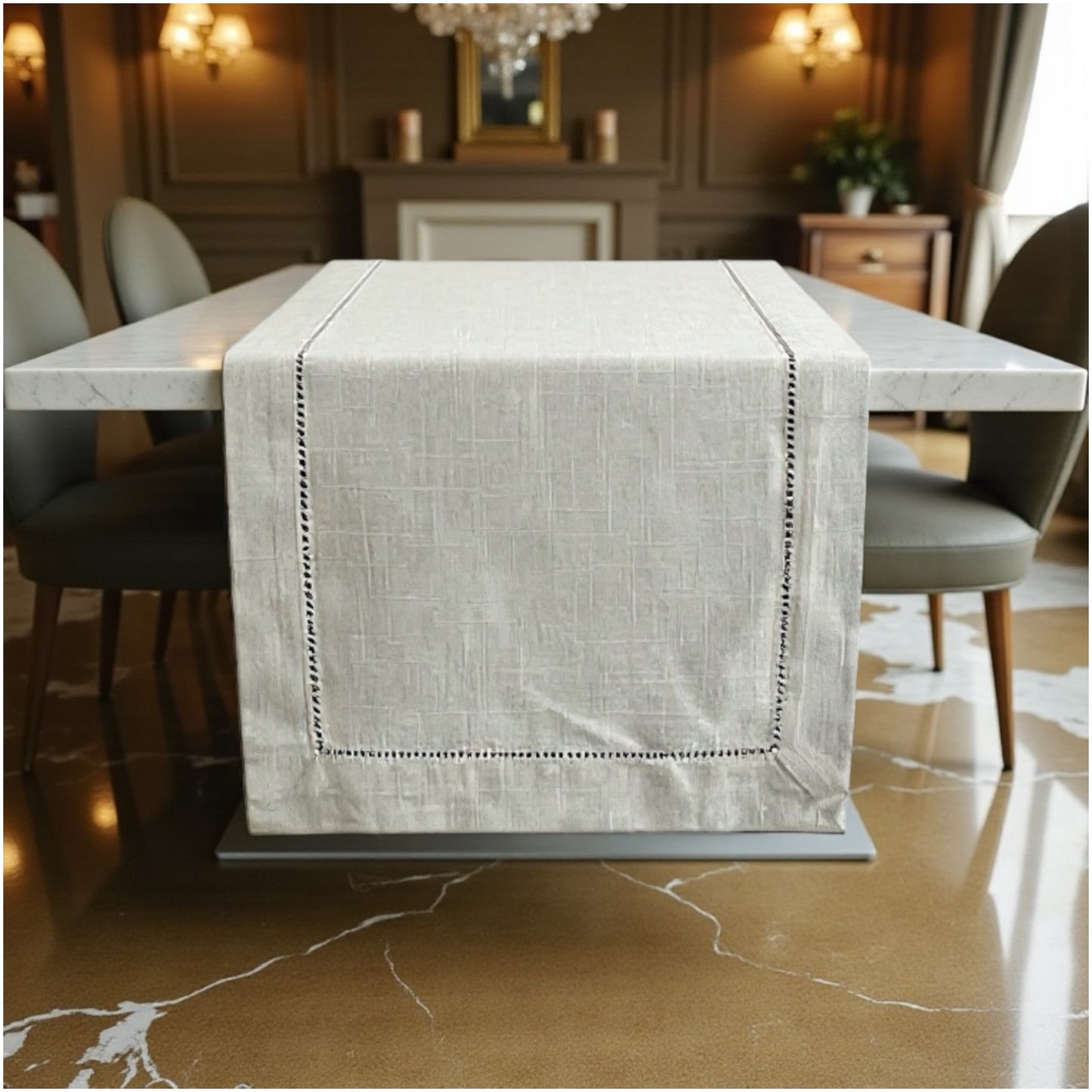 Elegant Linen-Look Grey Table Runner – 180 × 40 cm