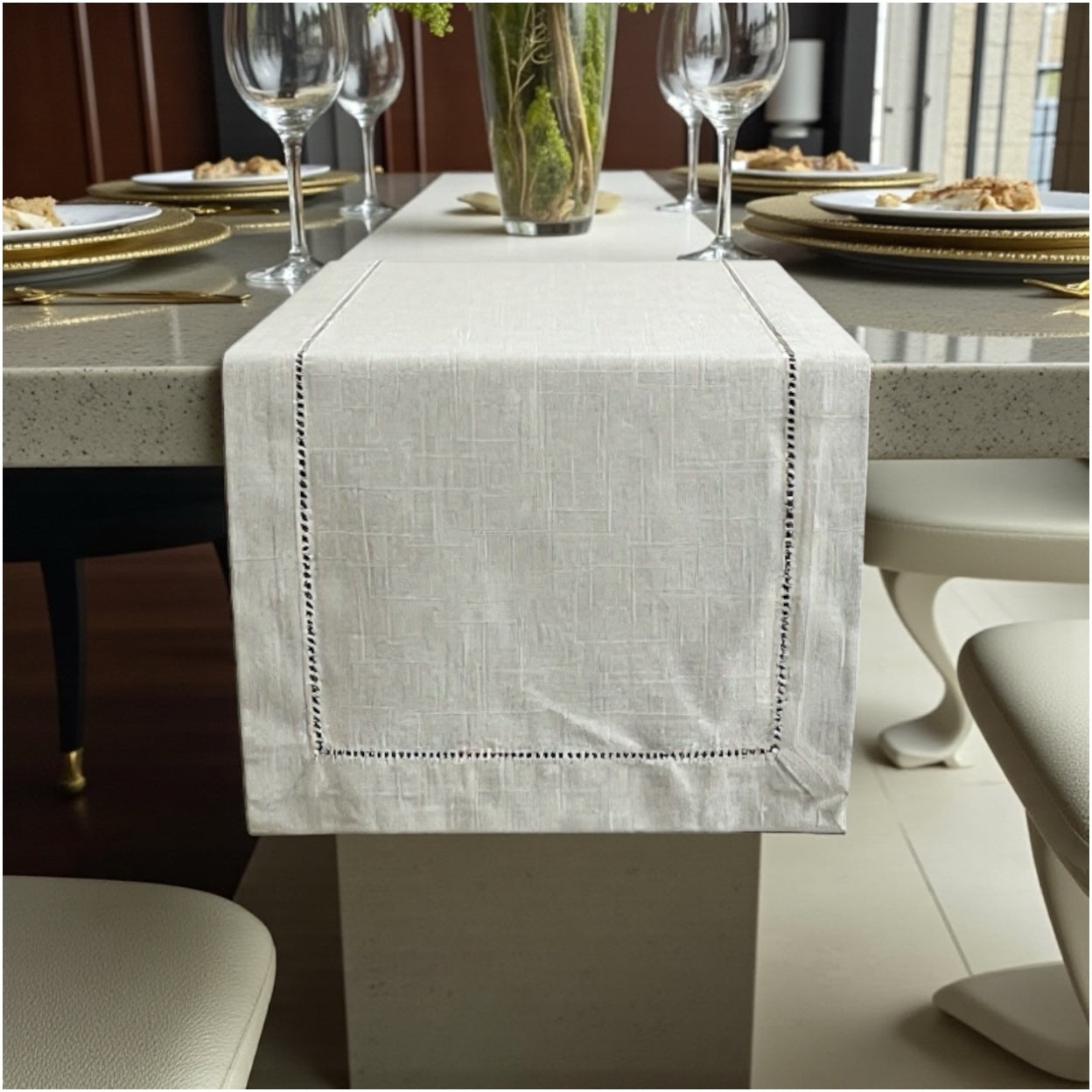Elegant Linen-Look Grey Table Runner – 180 × 40 cm