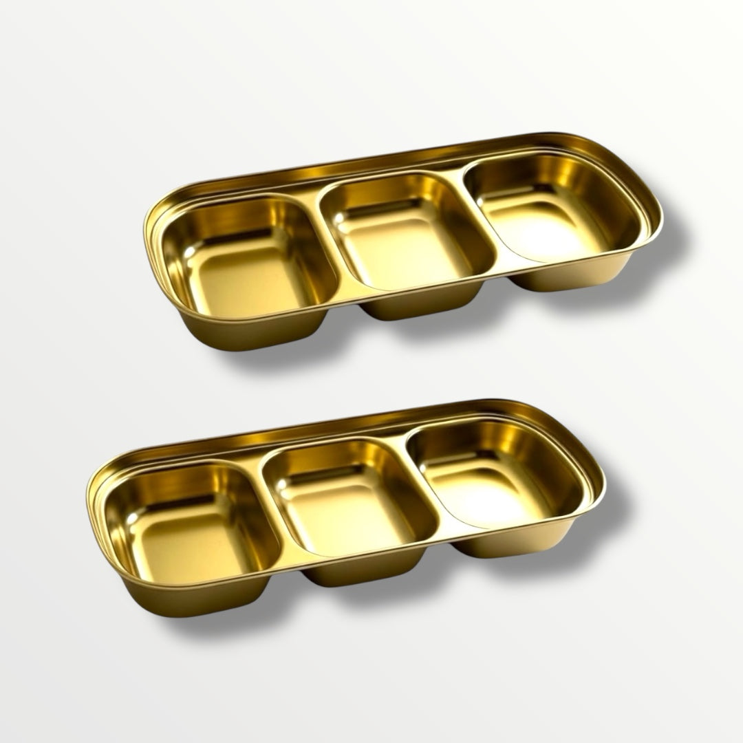 Elegant Gold Stainless Steel Sauce & Multi-Use Trays – Set of 2