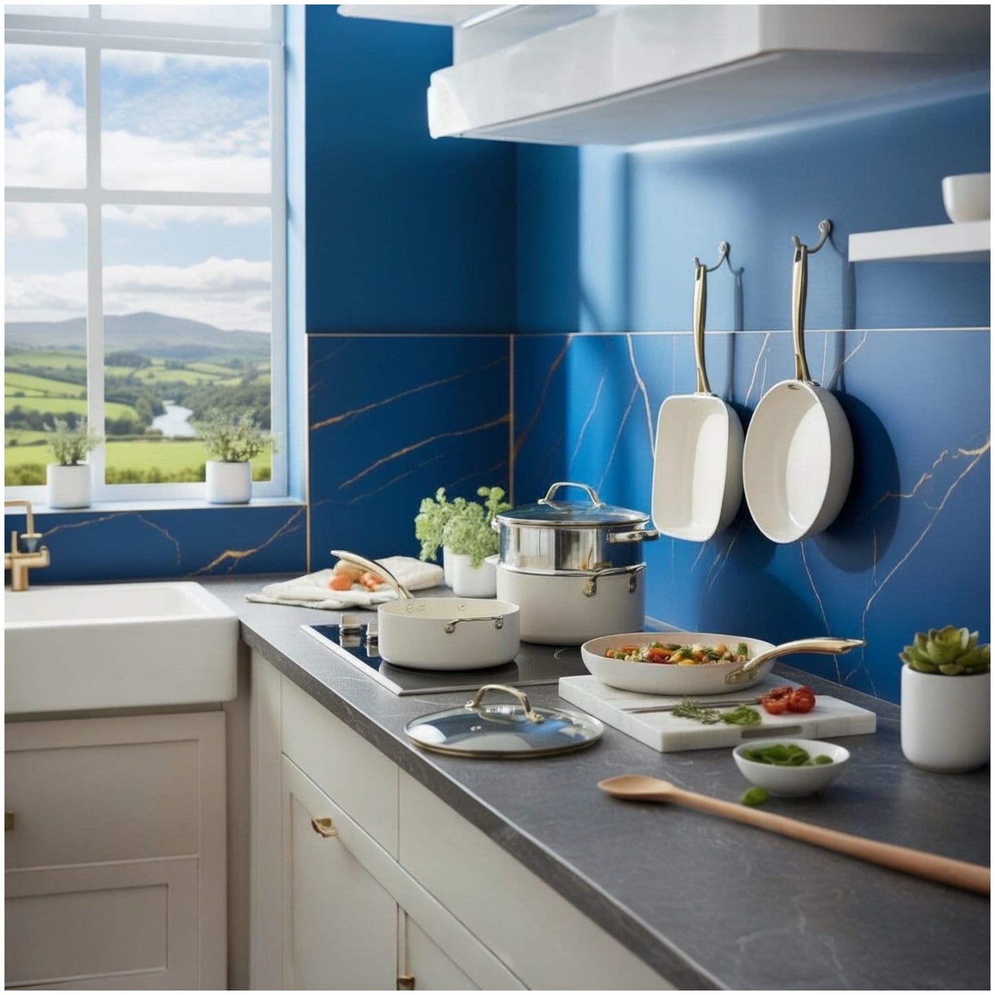 Luxurious Edition Off-White & Gold 12-Piece Ceramic Non-Stick Cookware Set