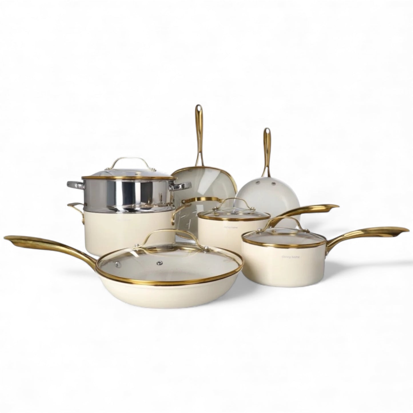 Luxurious Edition Off-White & Gold 12-Piece Ceramic Non-Stick Cookware Set